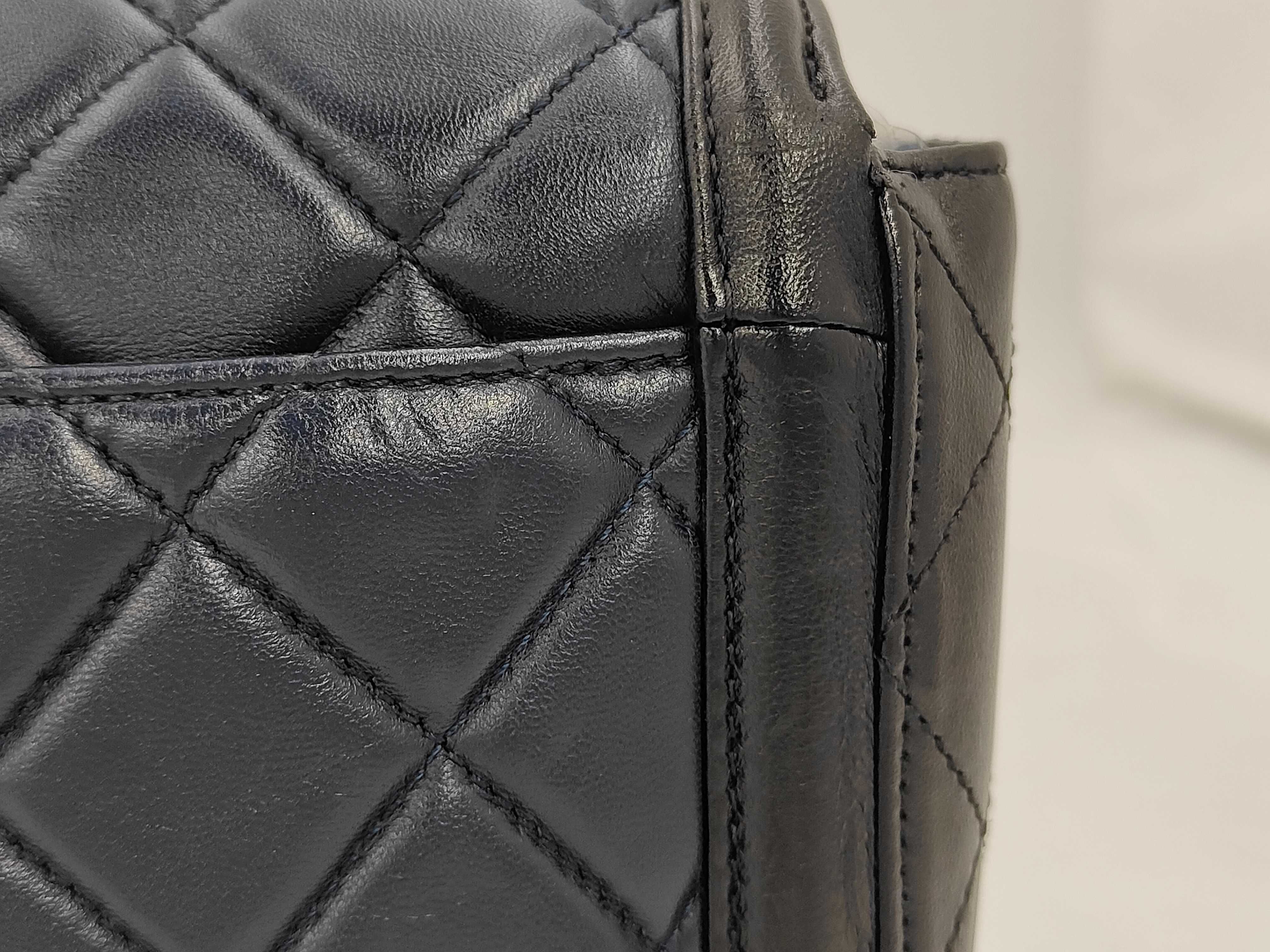 Matelassé Chain Shoulder Bag, Navy — view 3