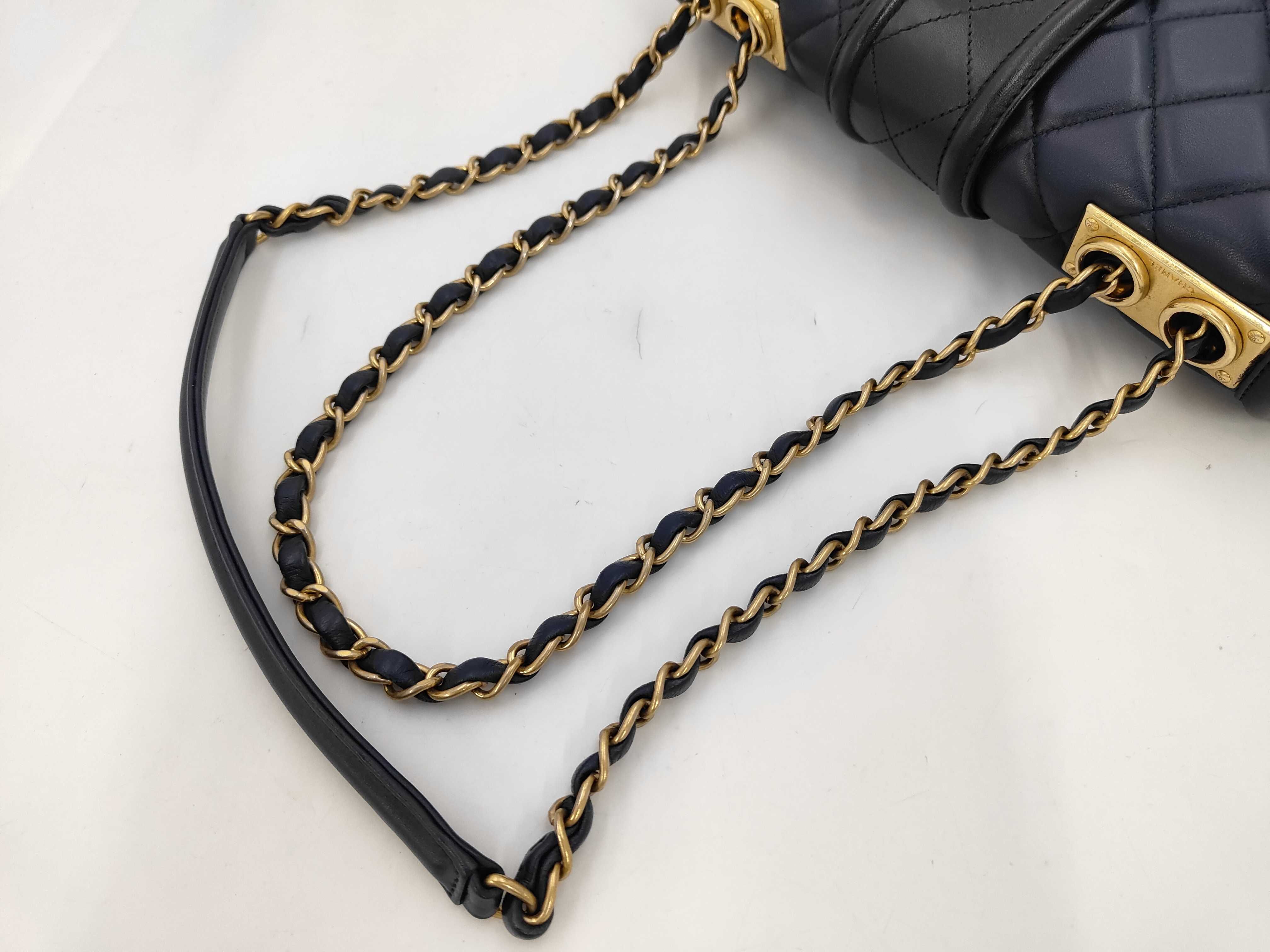 Matelassé Chain Shoulder Bag, Navy — view 4