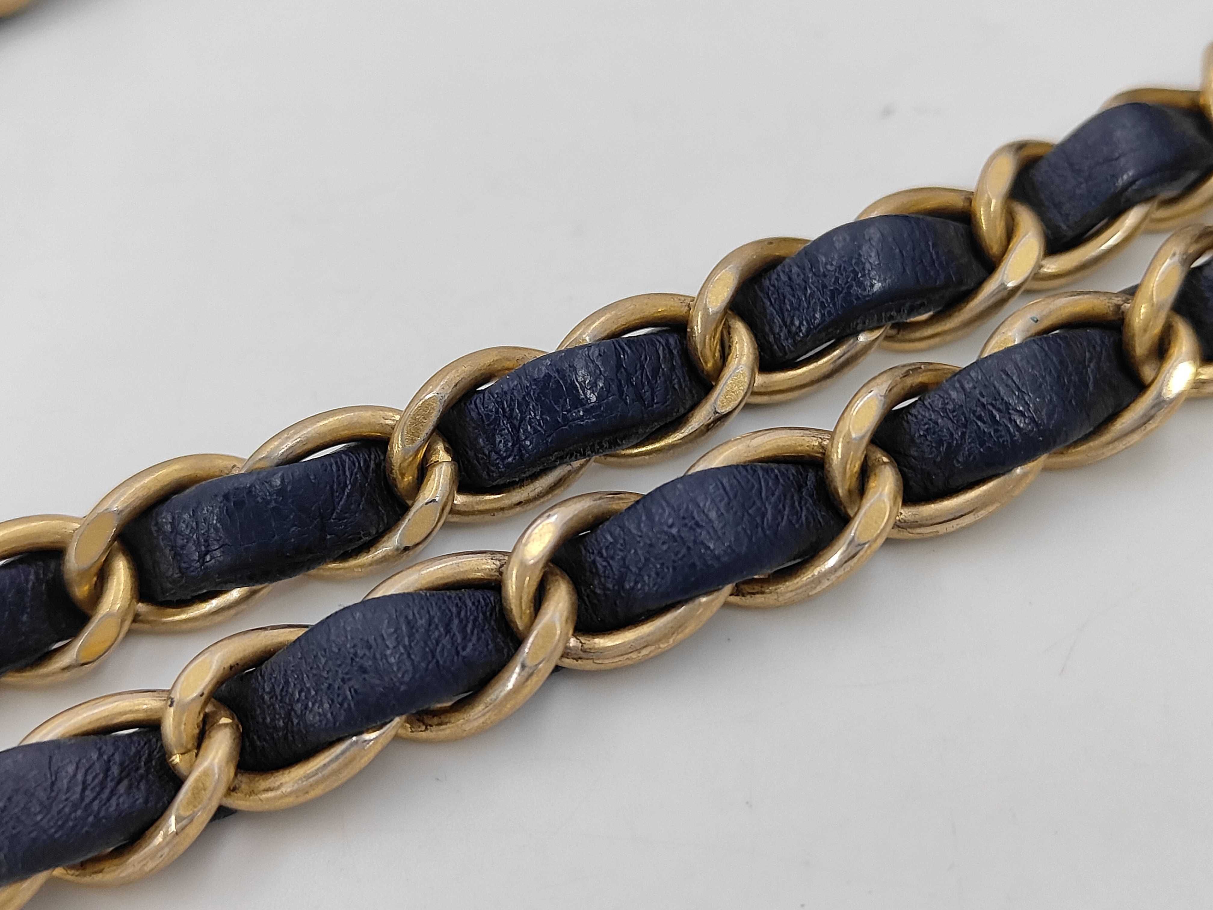 Matelassé Chain Shoulder Bag, Navy — view 5