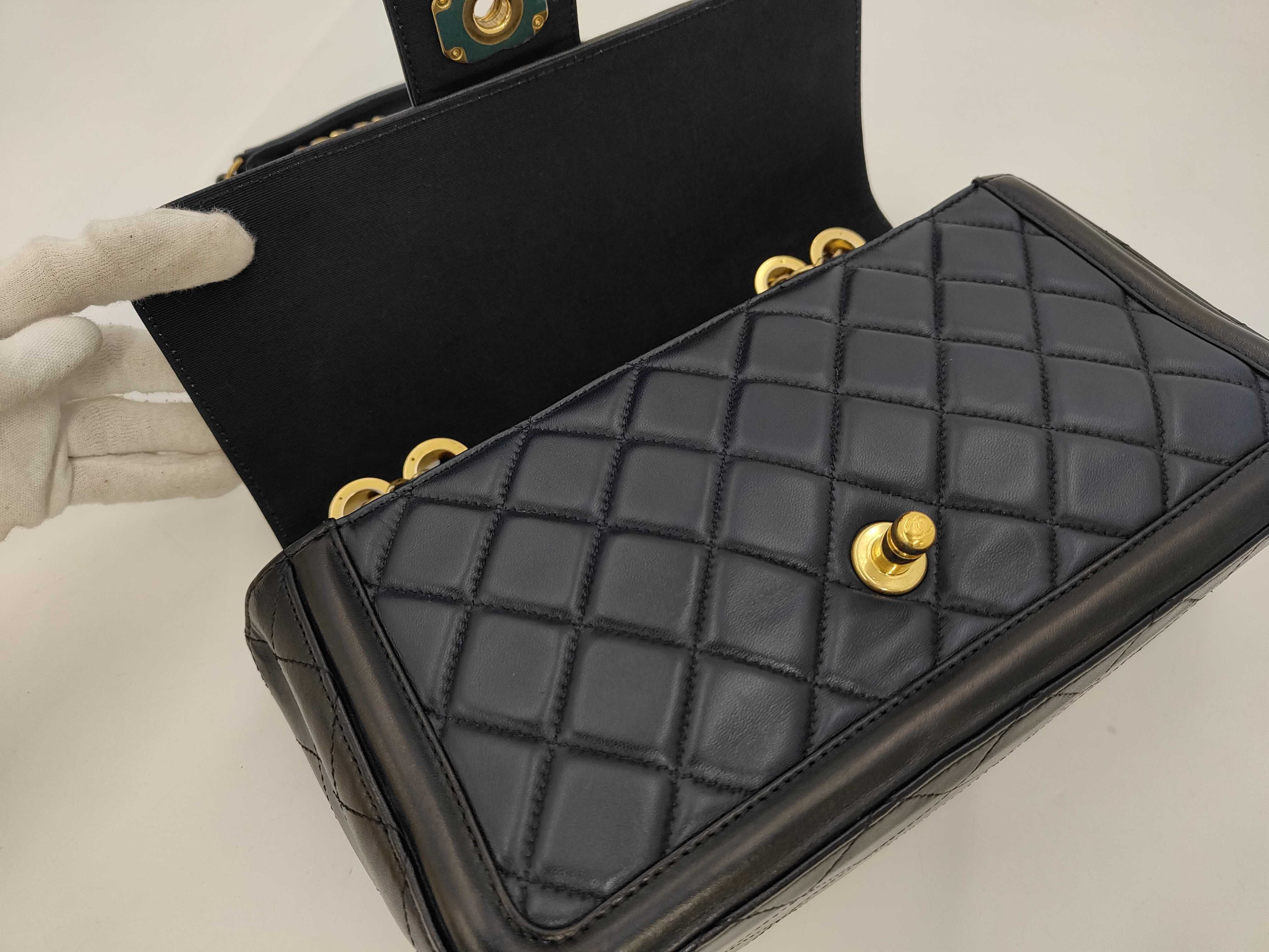 Matelassé Chain Shoulder Bag, Navy — view 8
