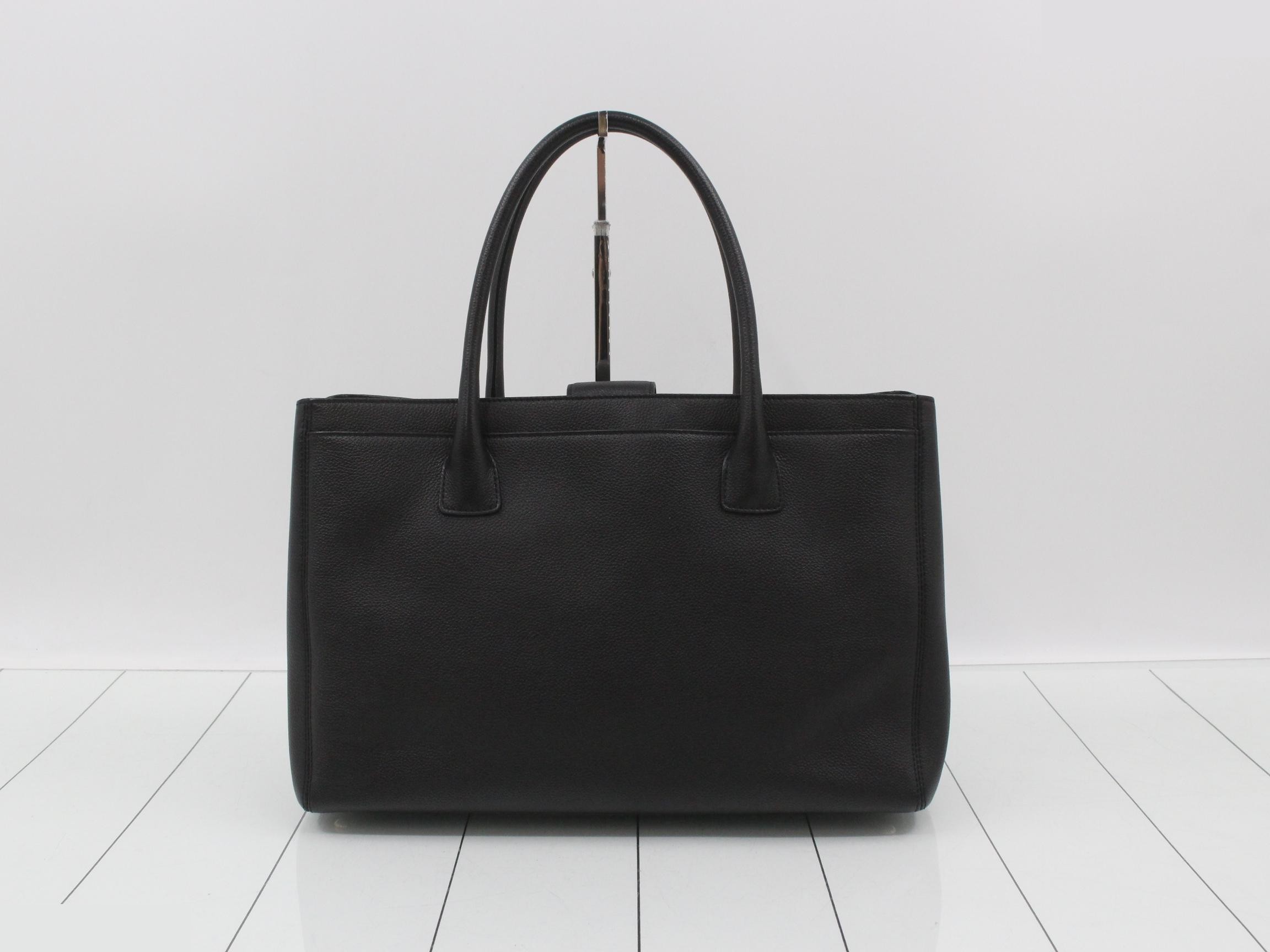 Executive 2-Way Tote Bag, Calf Leather, Black with Gold Hardware — view 2