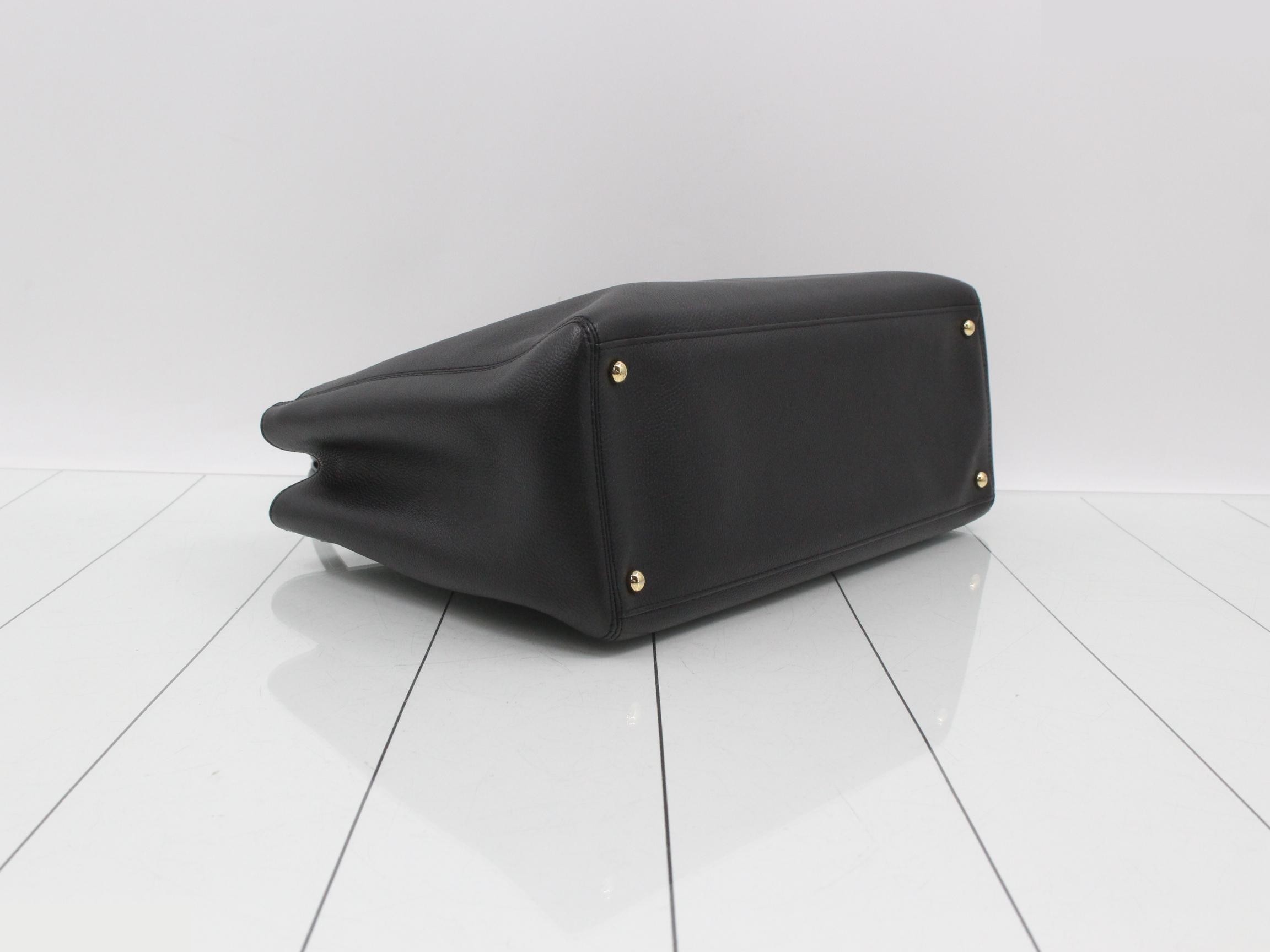 Executive 2-Way Tote Bag, Calf Leather, Black with Gold Hardware — view 5