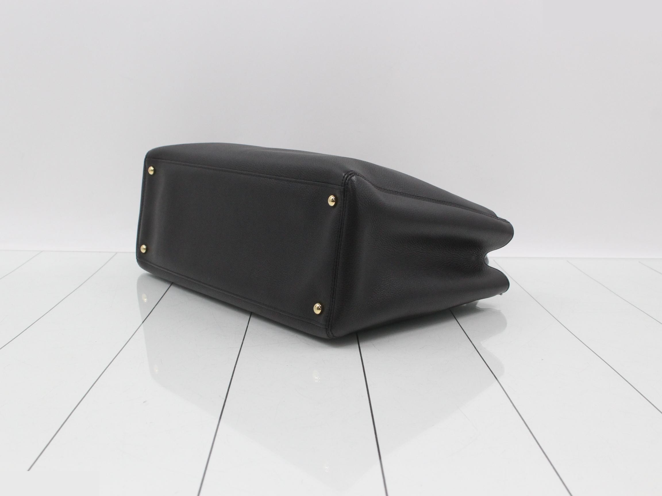 Executive 2-Way Tote Bag, Calf Leather, Black with Gold Hardware — view 6