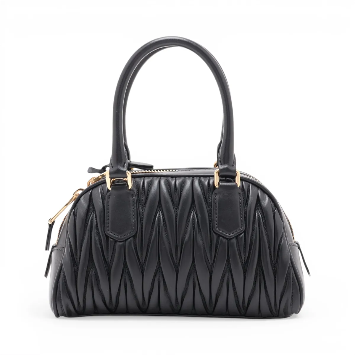 Matelassé Leather 2-Way Handbag, Black — view 2