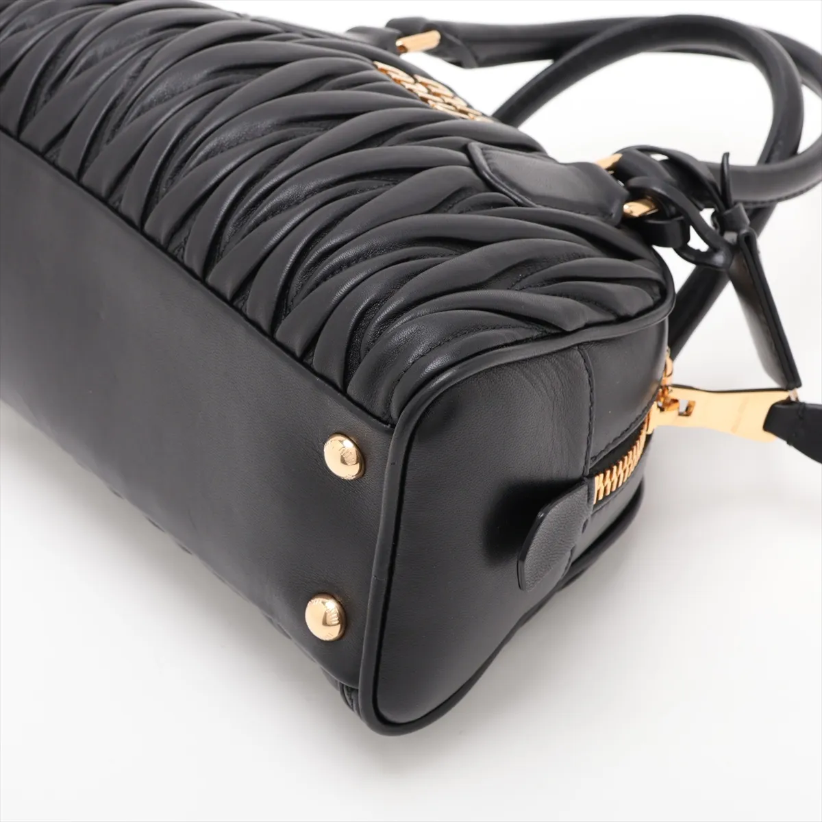 Matelassé Leather 2-Way Handbag, Black — view 3