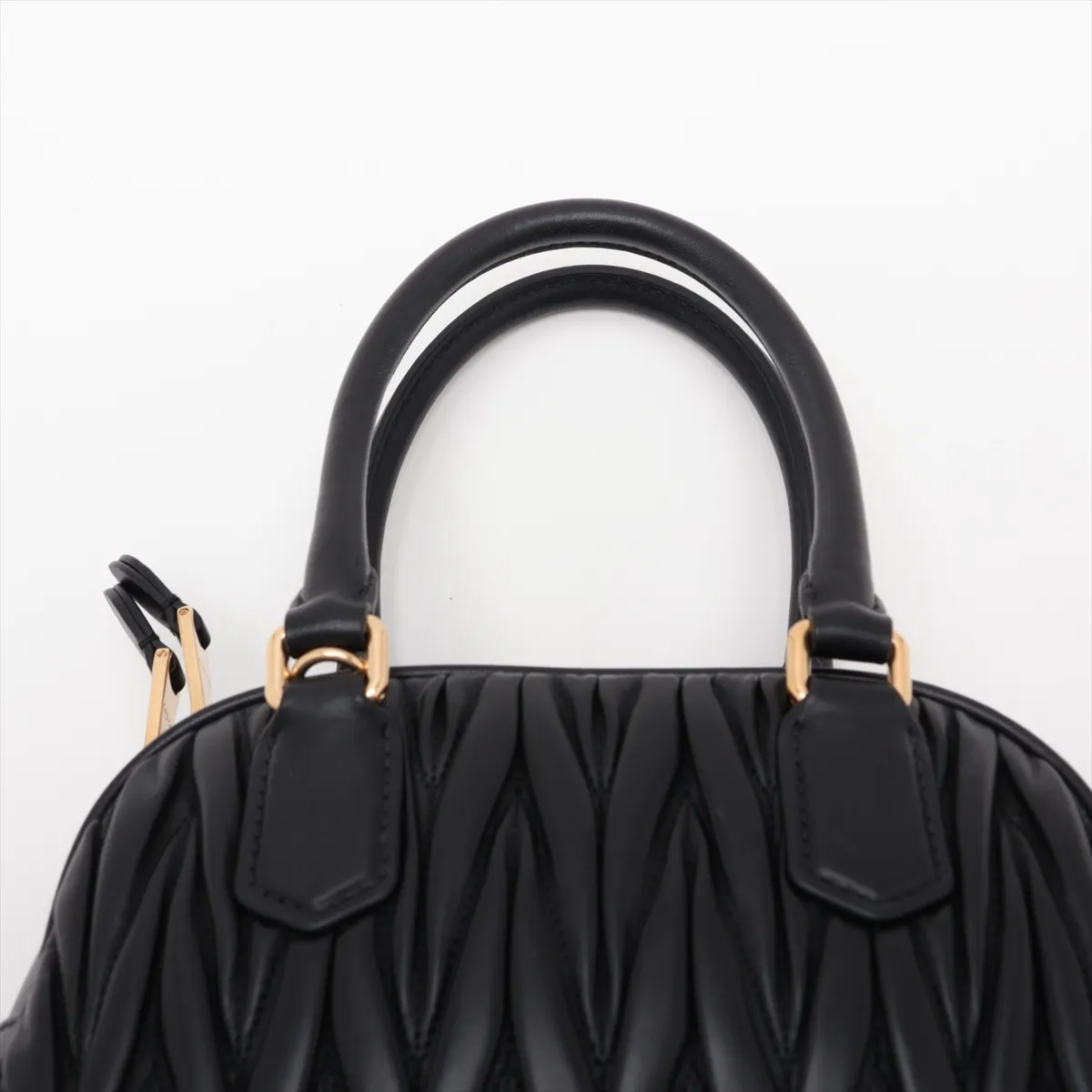 Matelassé Leather 2-Way Handbag, Black — view 6