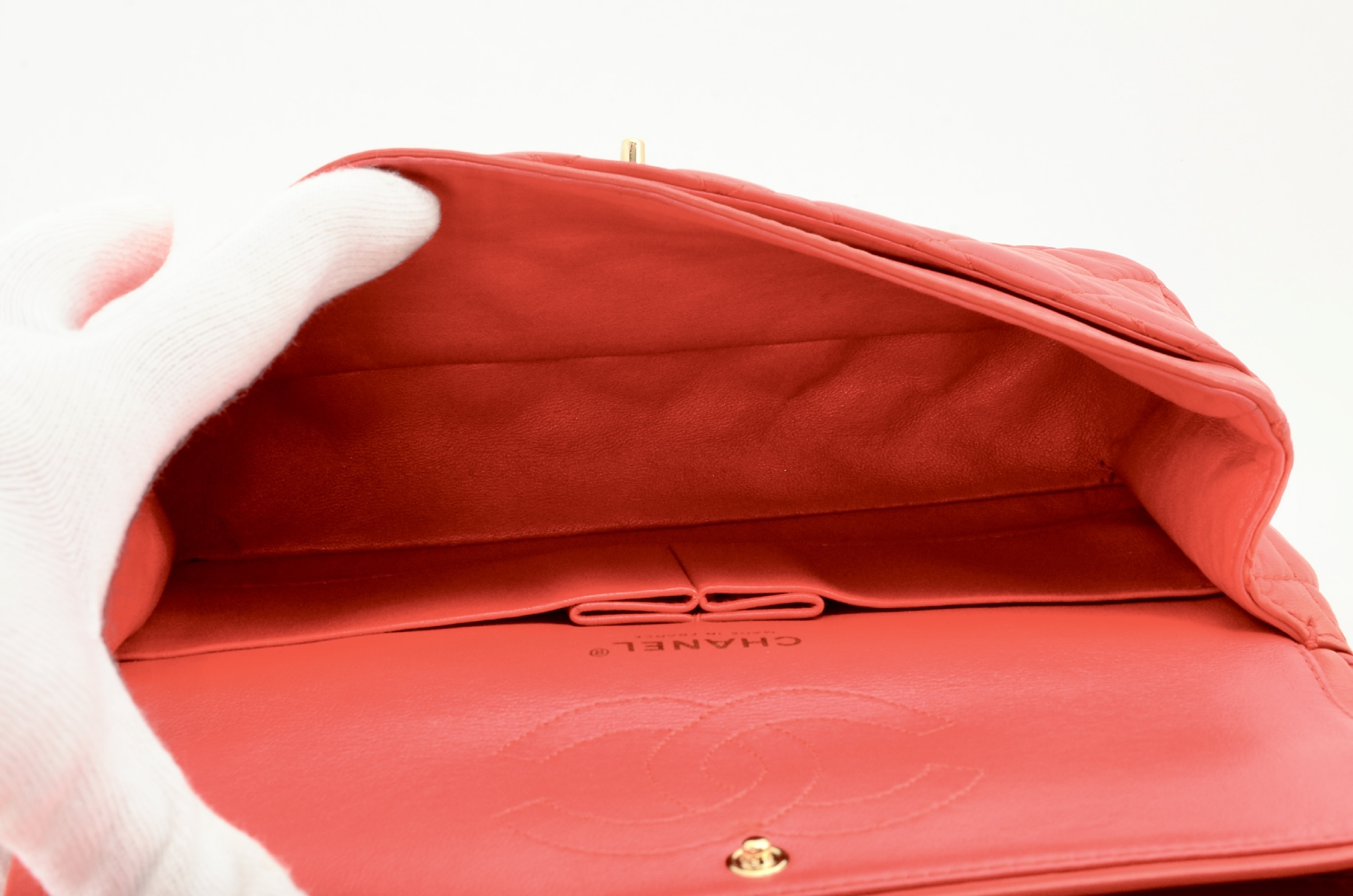Matelassé Double Flap Chain Shoulder Bag (Red) — view 12