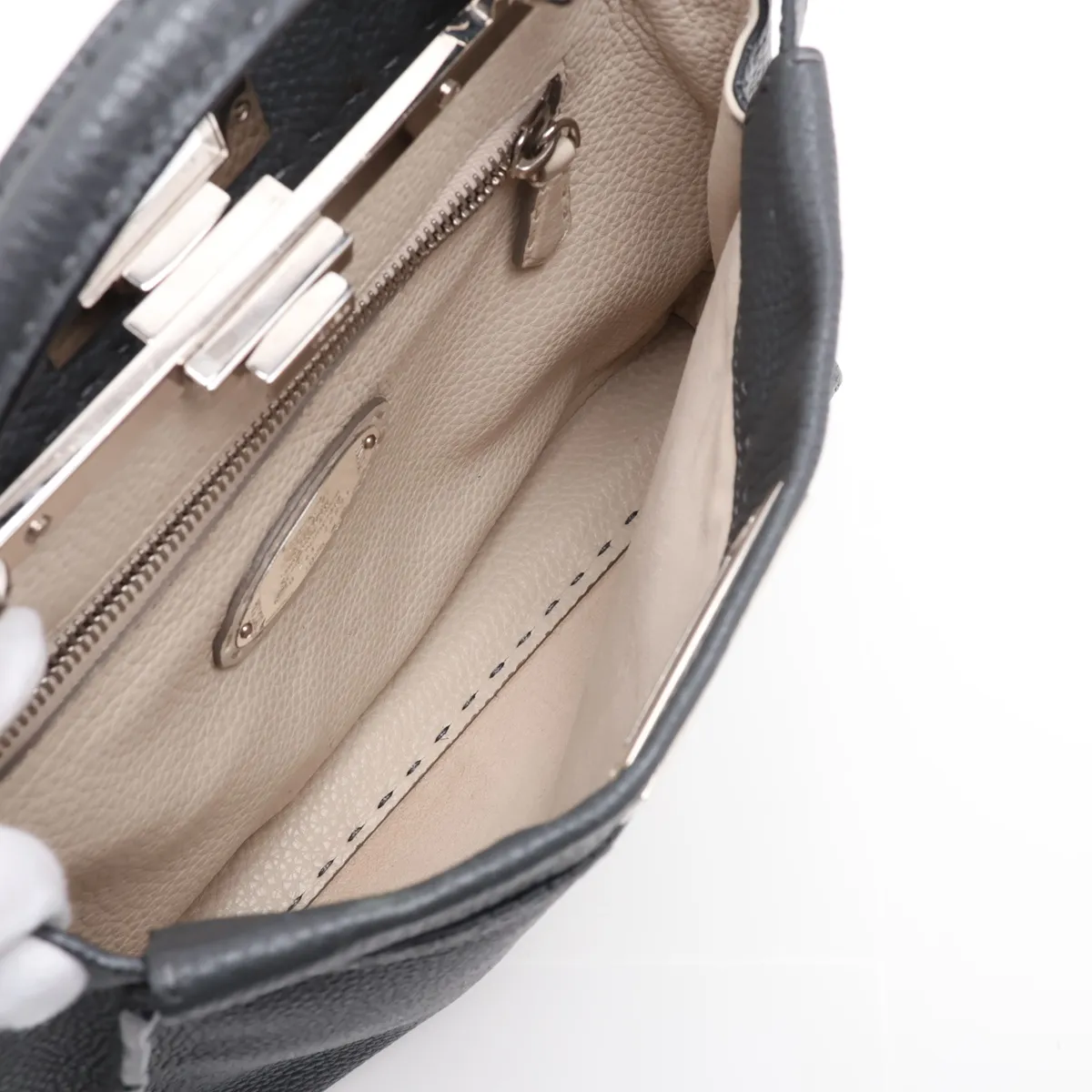 Peekaboo Regular Selleria Leather 2-Way Handbag, Gray 8BN226 — view 8