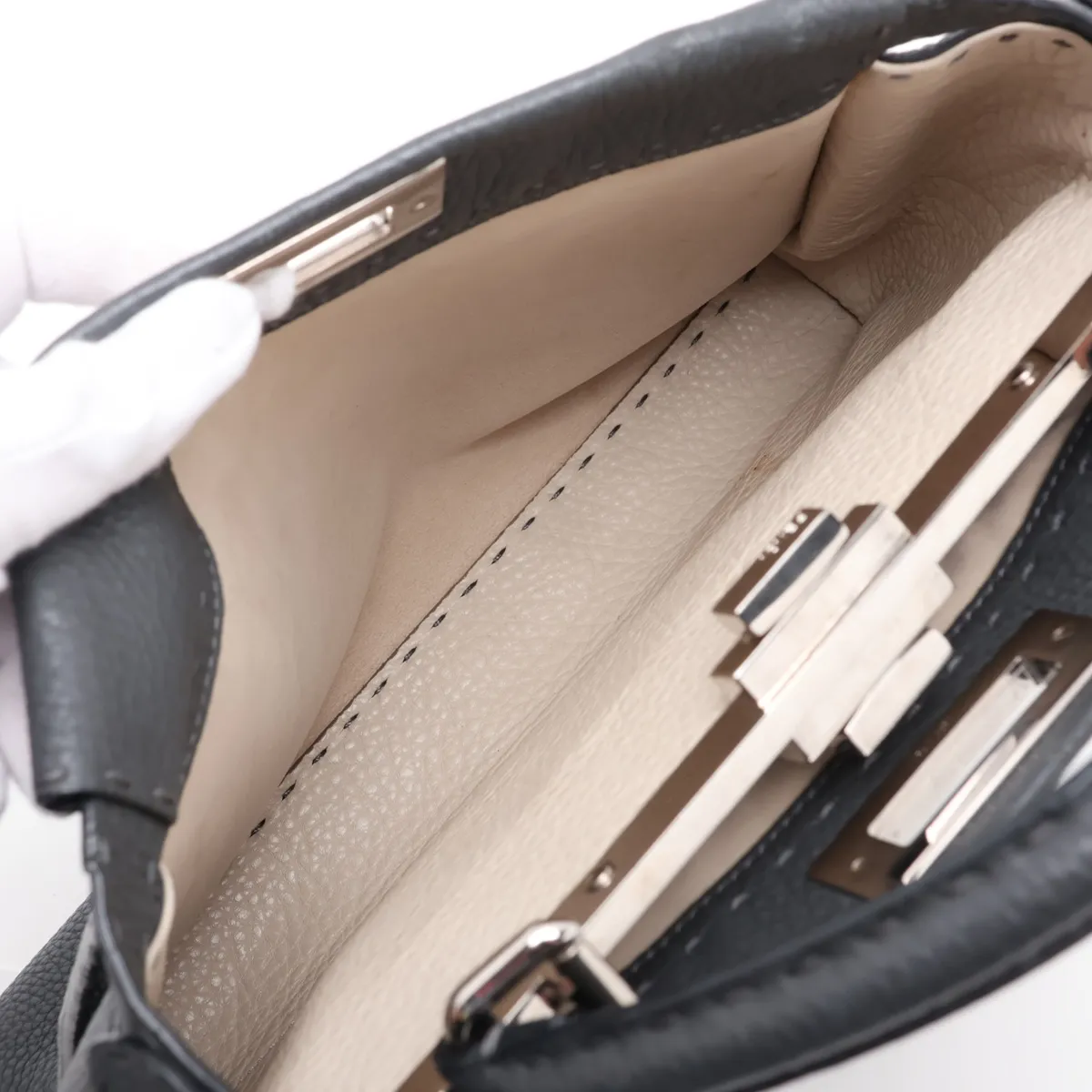 Peekaboo Regular Selleria Leather 2-Way Handbag, Gray 8BN226 — view 10