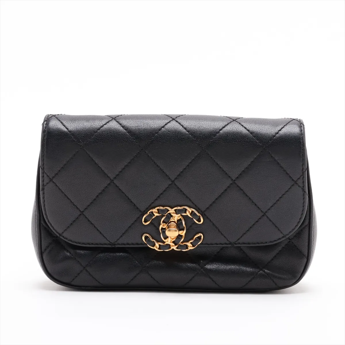 19 Lambskin Waist Pouch Black Gold Hardware 28469685 Serial Number 28