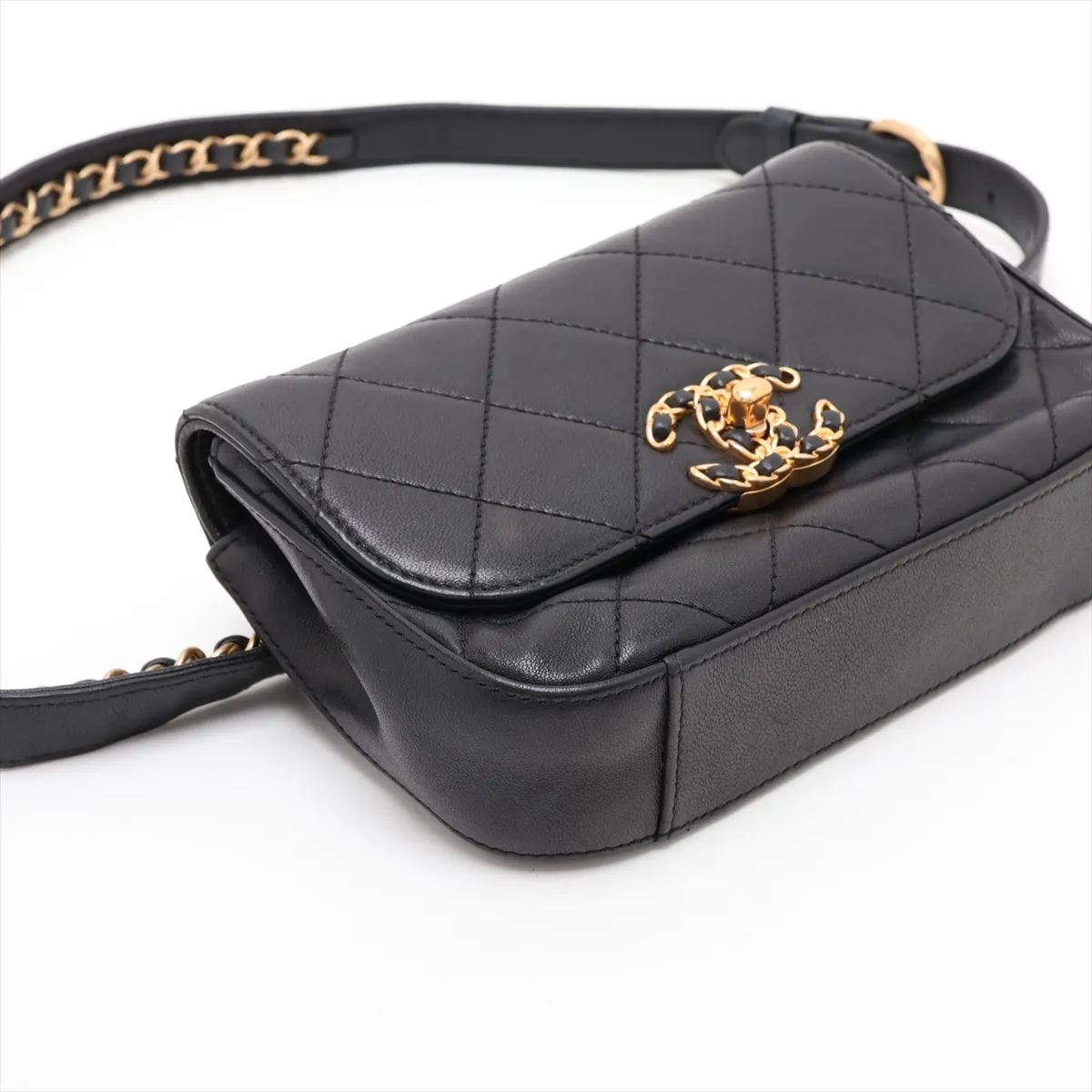 19 Lambskin Waist Pouch Black Gold Hardware 28469685 Serial Number 28 — view 4
