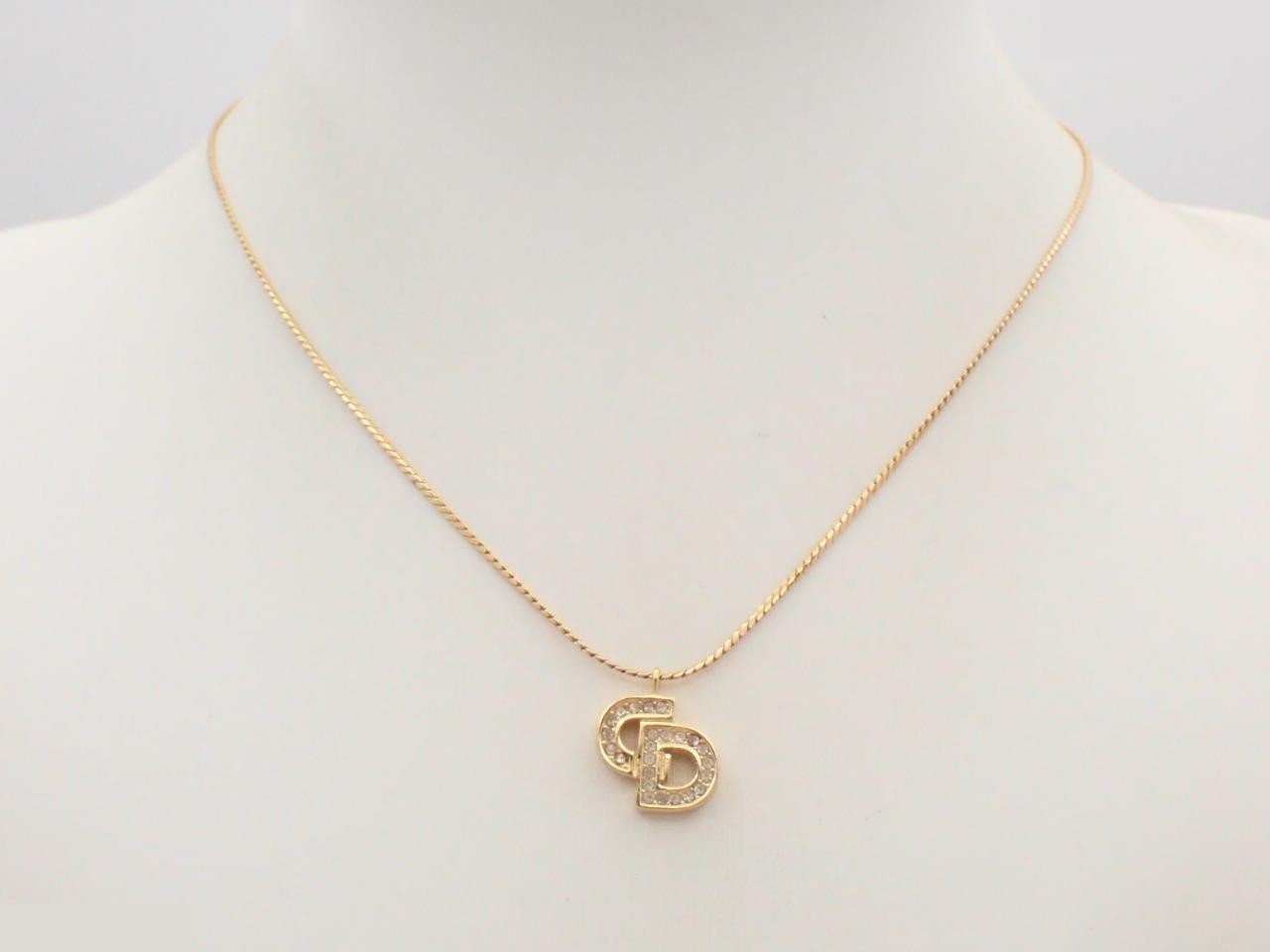 CD logo rhinestone necklace, chain approximately 42cm — view 3