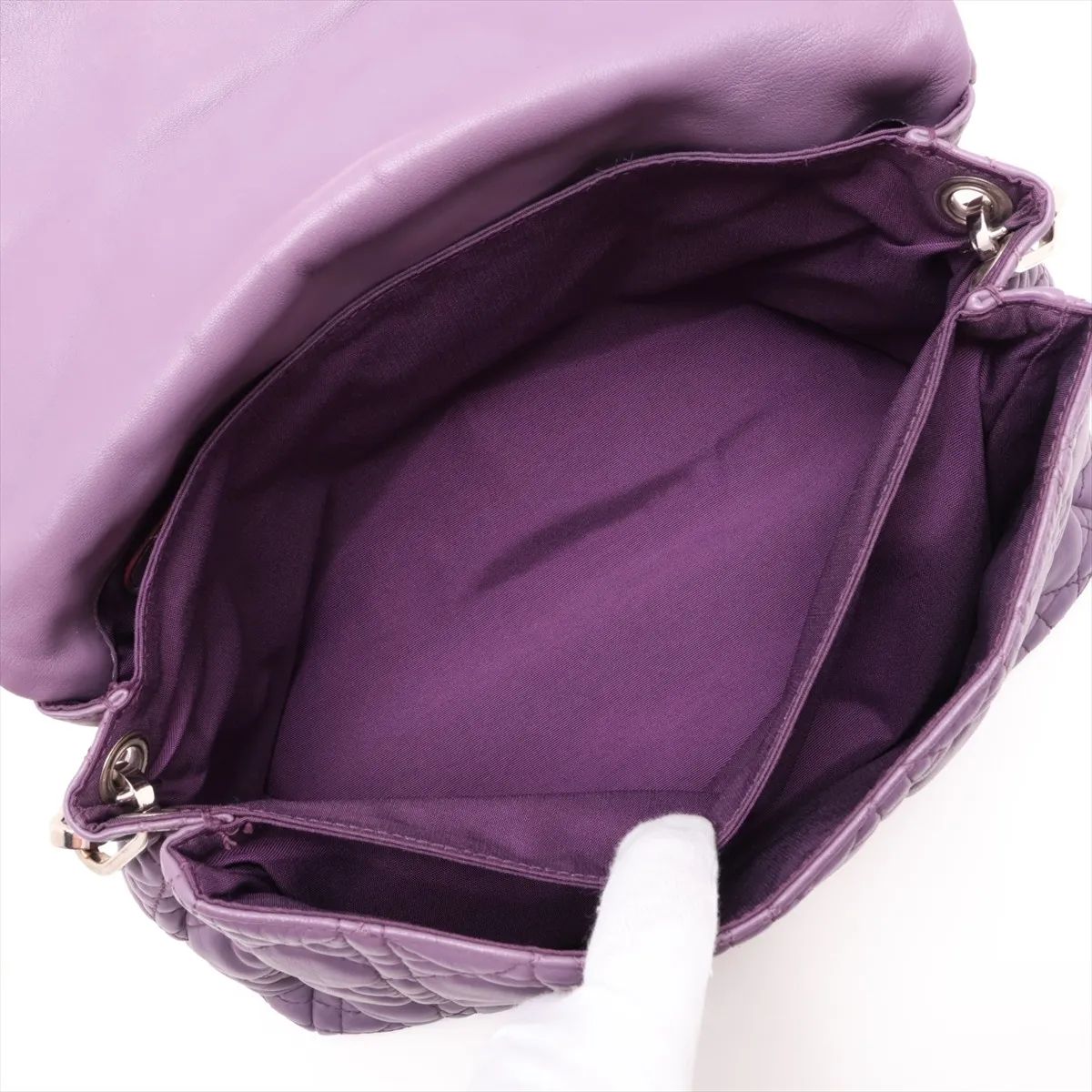 Cannage New Rock Leather Chain Shoulder Bag, Purple — view 7