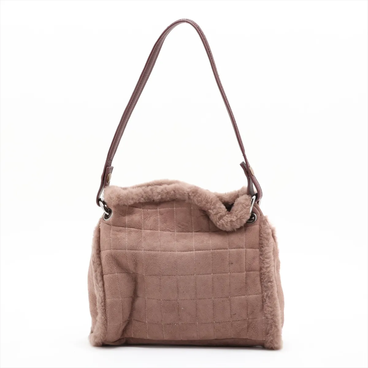 Chocolate Bar Shearling Shoulder Bag, Brown, Silver Hardware, 10430875 (Serial Number in the 10s), Aftermarket Handle. — view 2