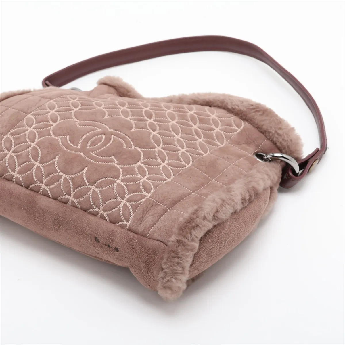 Chocolate Bar Shearling Shoulder Bag, Brown, Silver Hardware, 10430875 (Serial Number in the 10s), Aftermarket Handle. — view 3