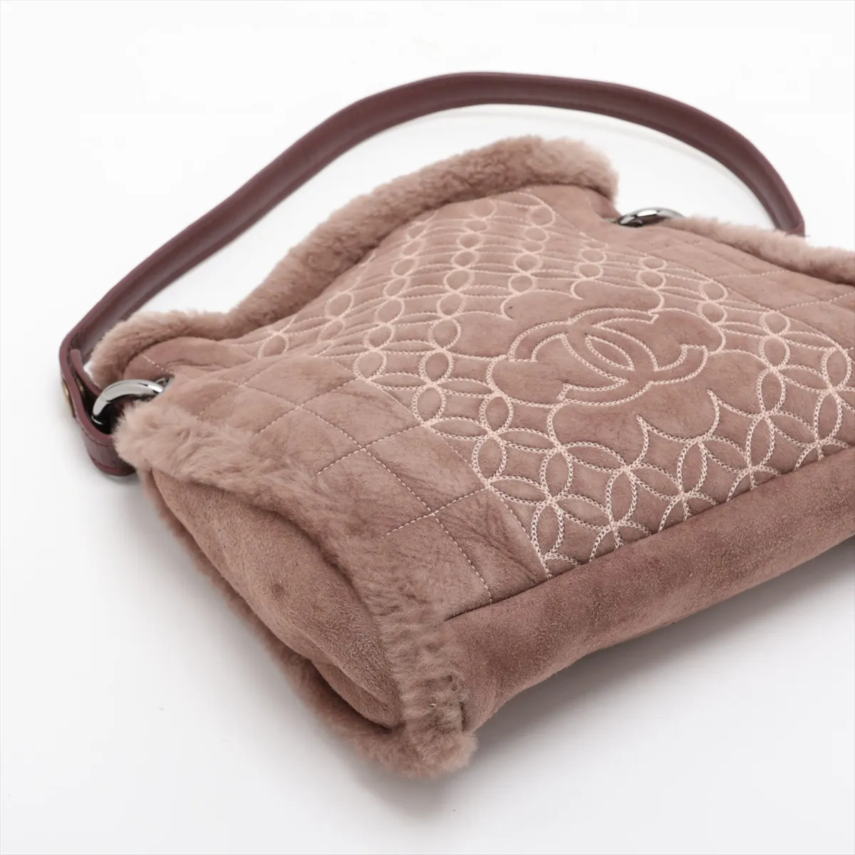 Chocolate Bar Shearling Shoulder Bag, Brown, Silver Hardware, 10430875 (Serial Number in the 10s), Aftermarket Handle. — view 4