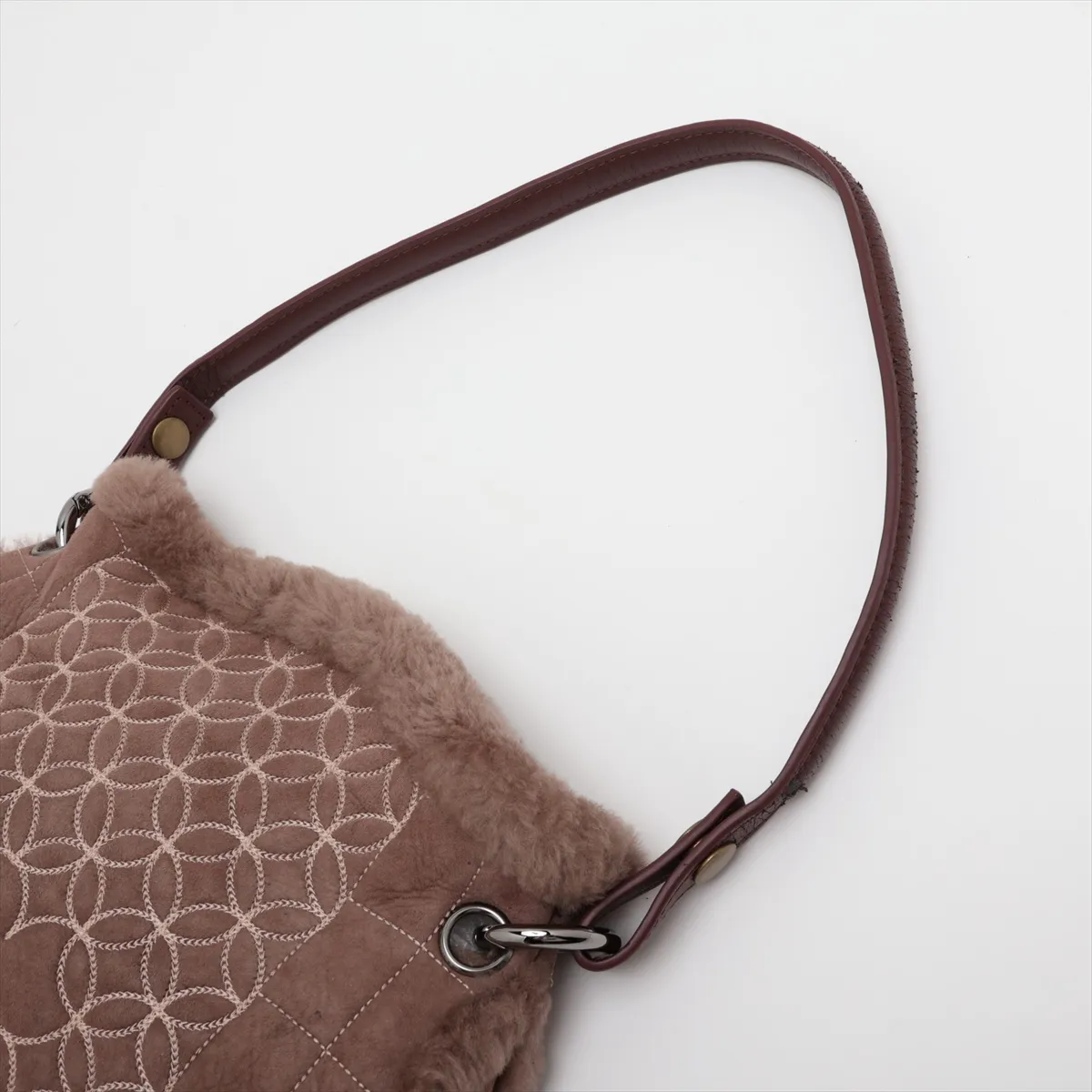 Chocolate Bar Shearling Shoulder Bag, Brown, Silver Hardware, 10430875 (Serial Number in the 10s), Aftermarket Handle. — view 5