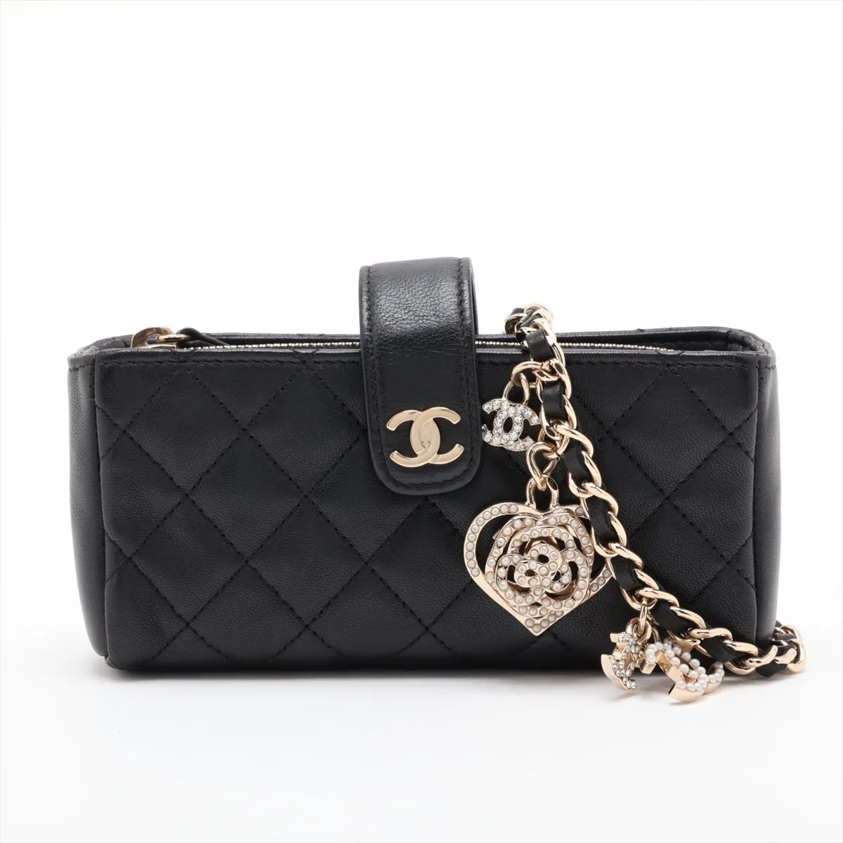 Matelassé Lambskin Chain Shoulder Bag, Black with Gold Hardware, 19067375, Serial Number 19