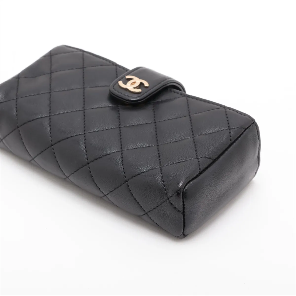 Matelassé Lambskin Chain Shoulder Bag, Black with Gold Hardware, 19067375, Serial Number 19 — view 3