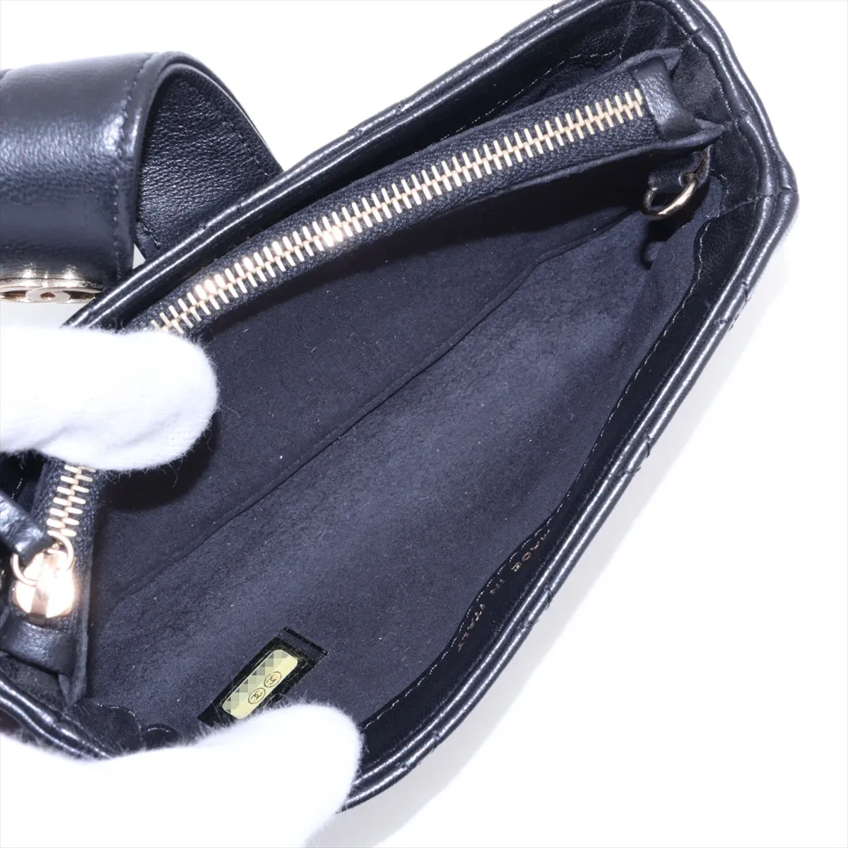 Matelassé Lambskin Chain Shoulder Bag, Black with Gold Hardware, 19067375, Serial Number 19 — view 6