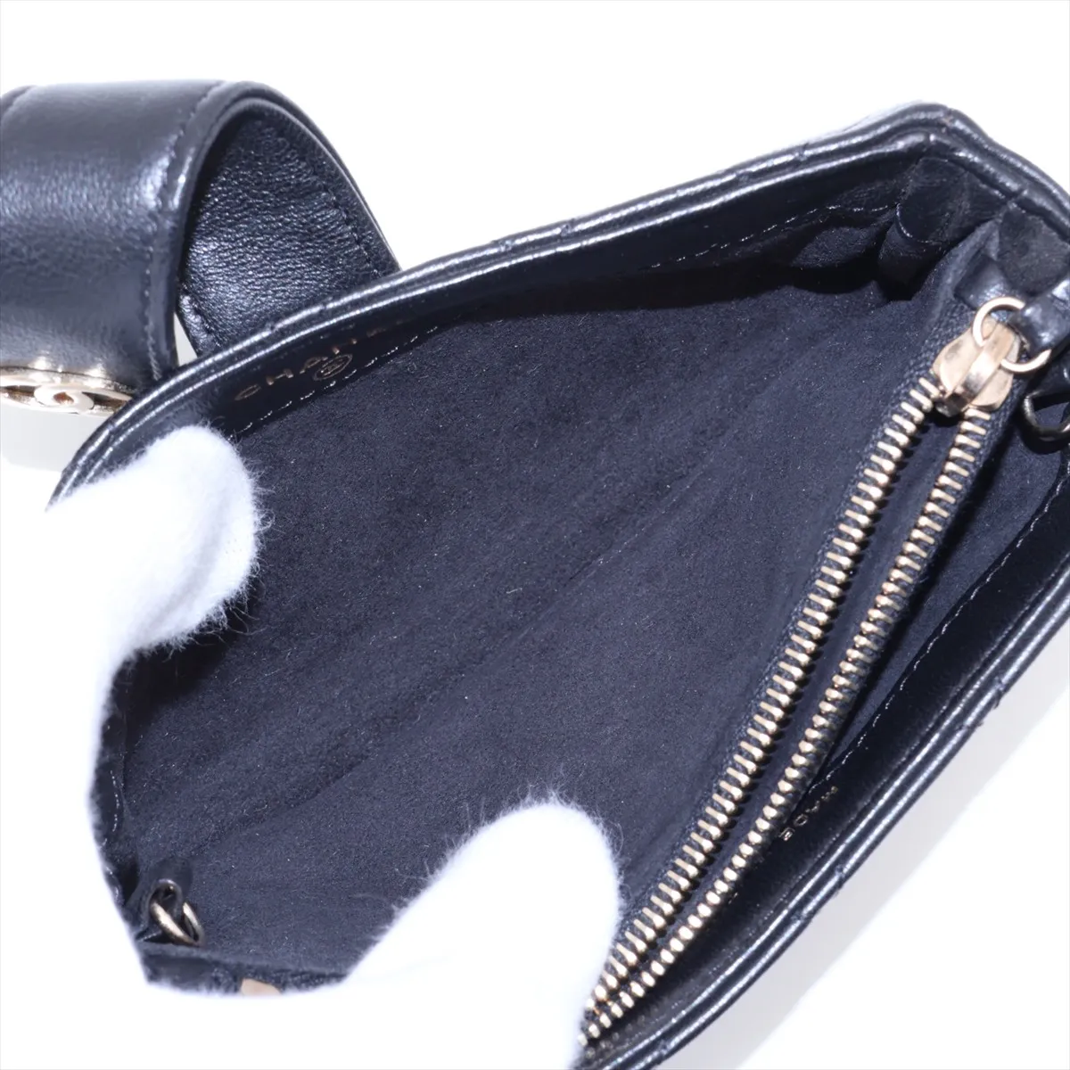 Matelassé Lambskin Chain Shoulder Bag, Black with Gold Hardware, 19067375, Serial Number 19 — view 8