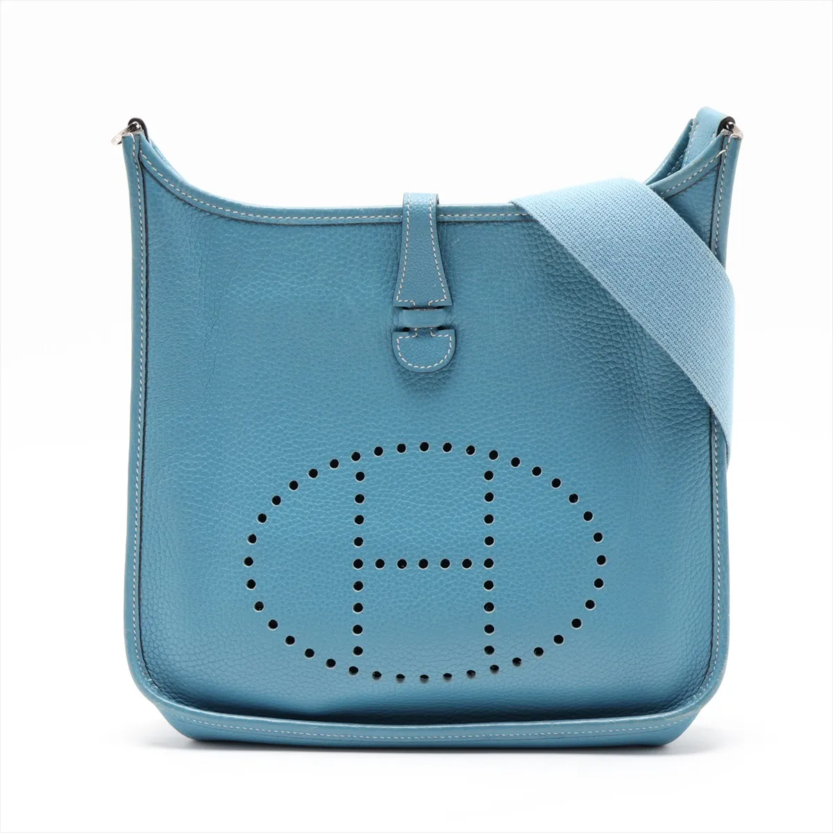 Evelyne 1 29 PM Taurillon Clemence Blue Jean Silver Hardware H:2004