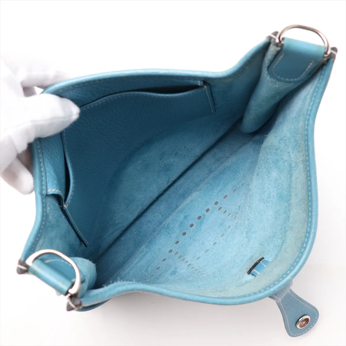 Evelyne 1 29 PM Taurillon Clemence Blue Jean Silver Hardware H:2004 — view 6