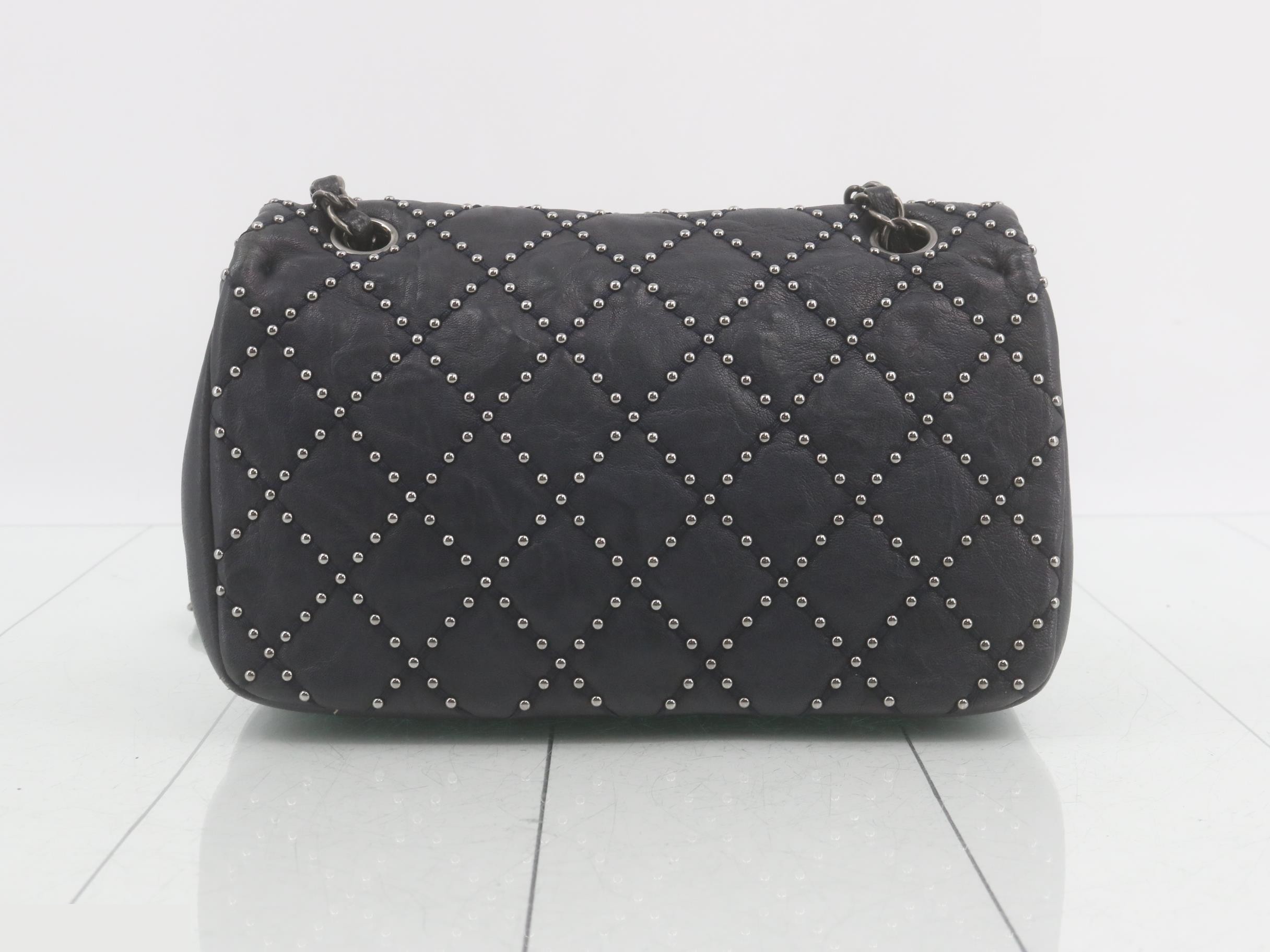Matelassé Leather Studded Turnlock Double Chain Shoulder Bag — view 2