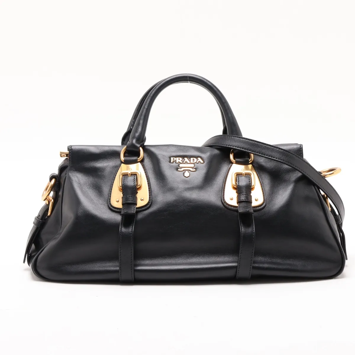 Leather 2-Way Handbag, Black