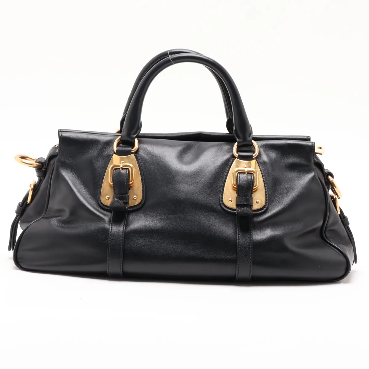 Leather 2-Way Handbag, Black — view 2