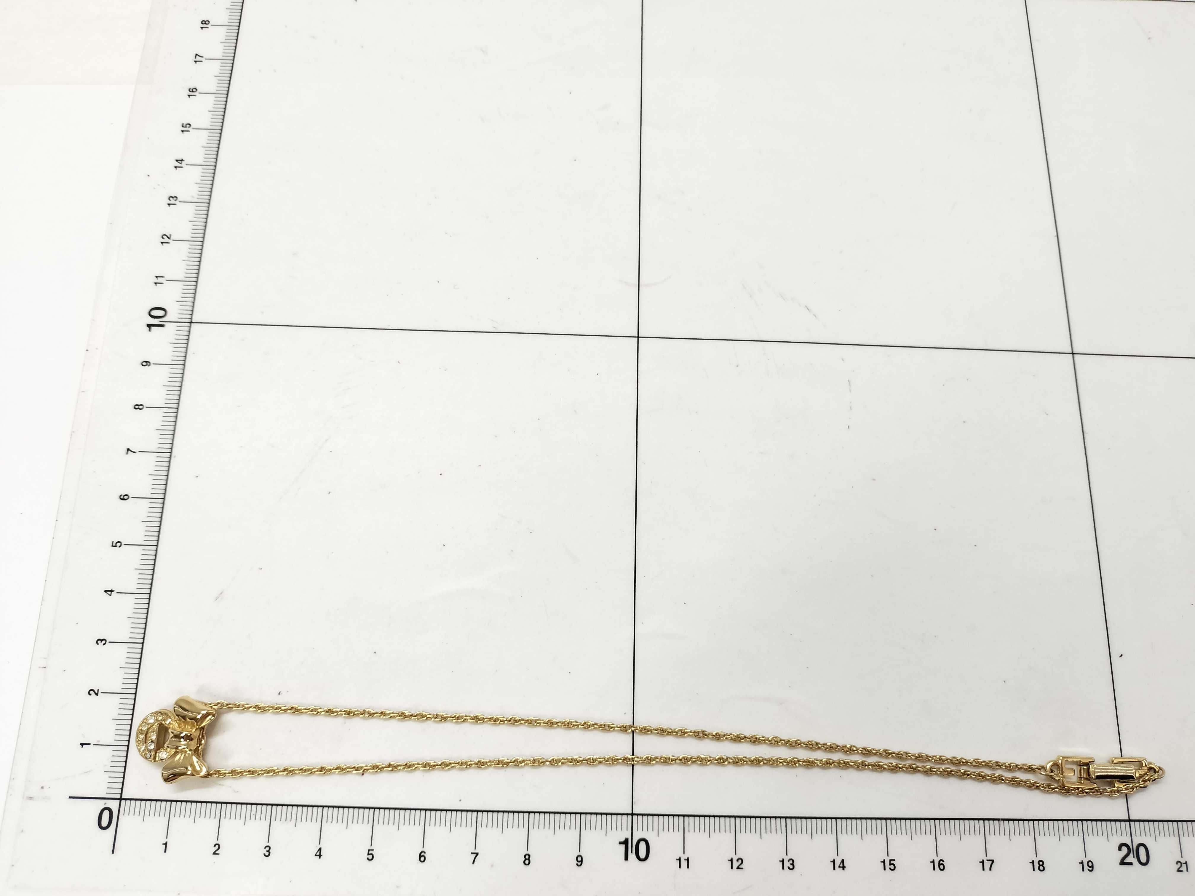 G-logo ribbon rhinestone gold necklace — view 6