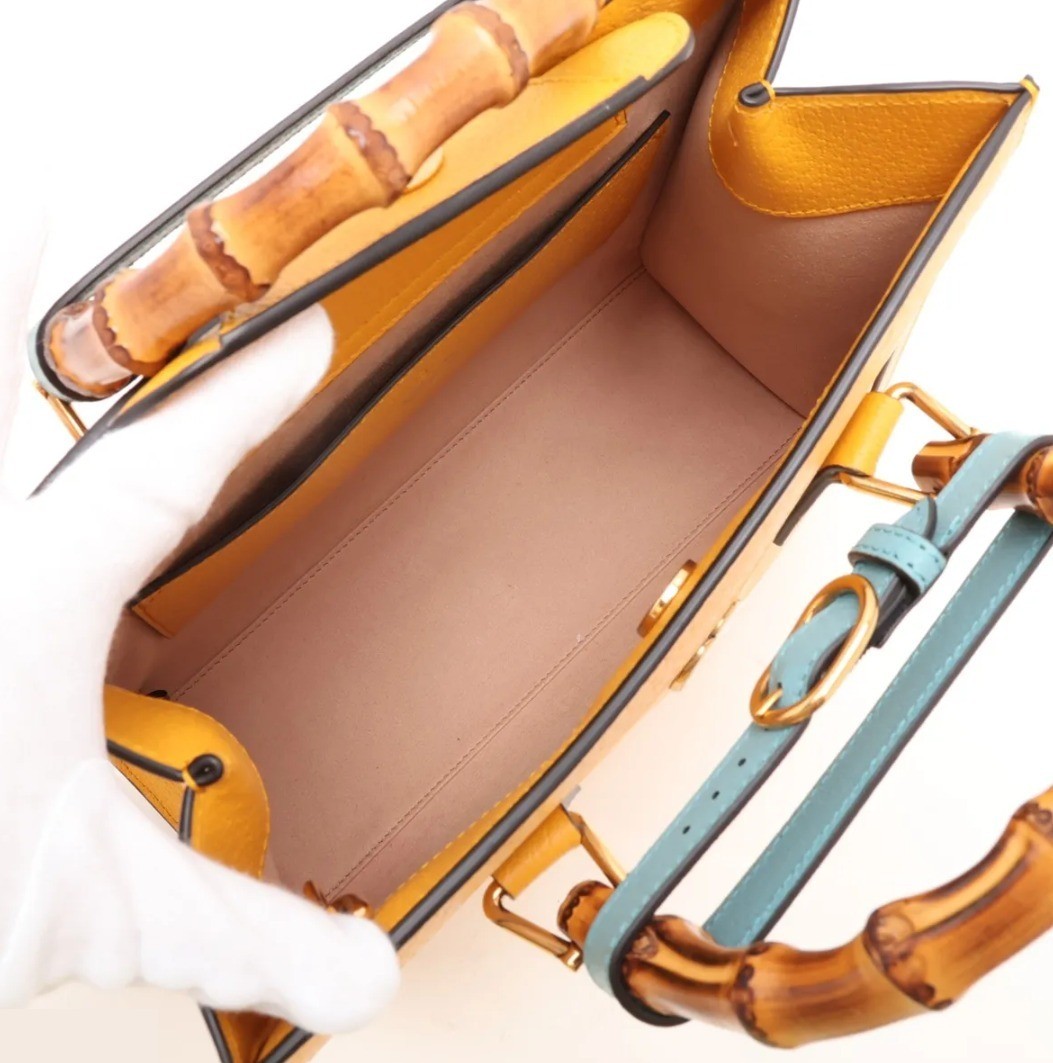 Comes with box. Bamboo Diana 702721 Leather 2-Way Bag, Yellow. — view 7
