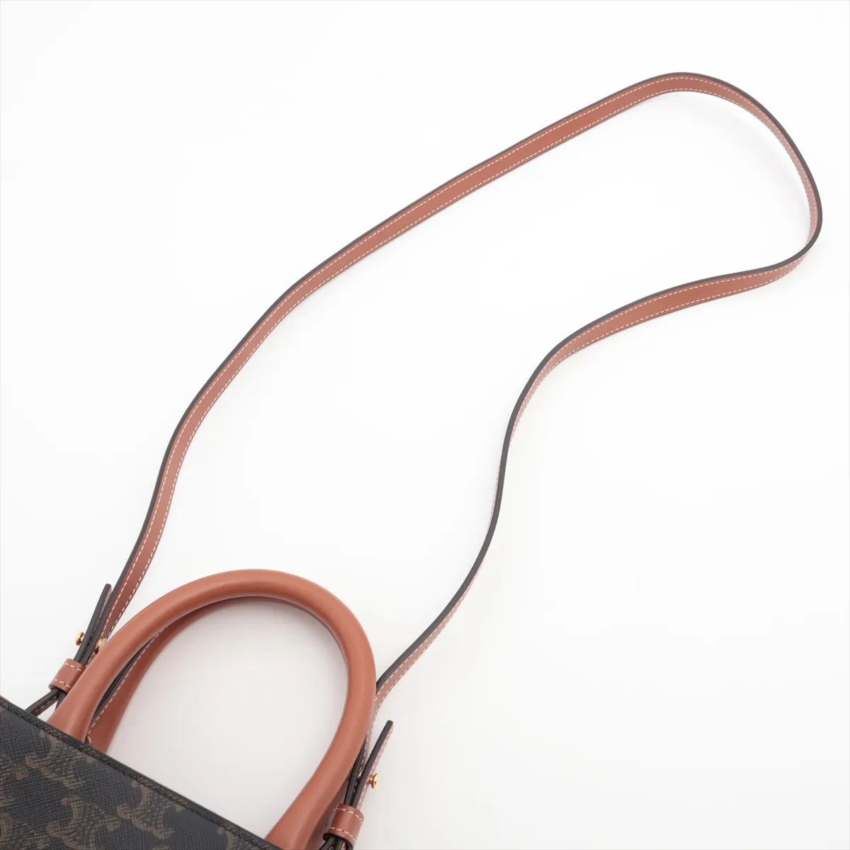 Triomphe Mini Vertical Cover PVC x Leather 2WAY Handbag Brown — view 7