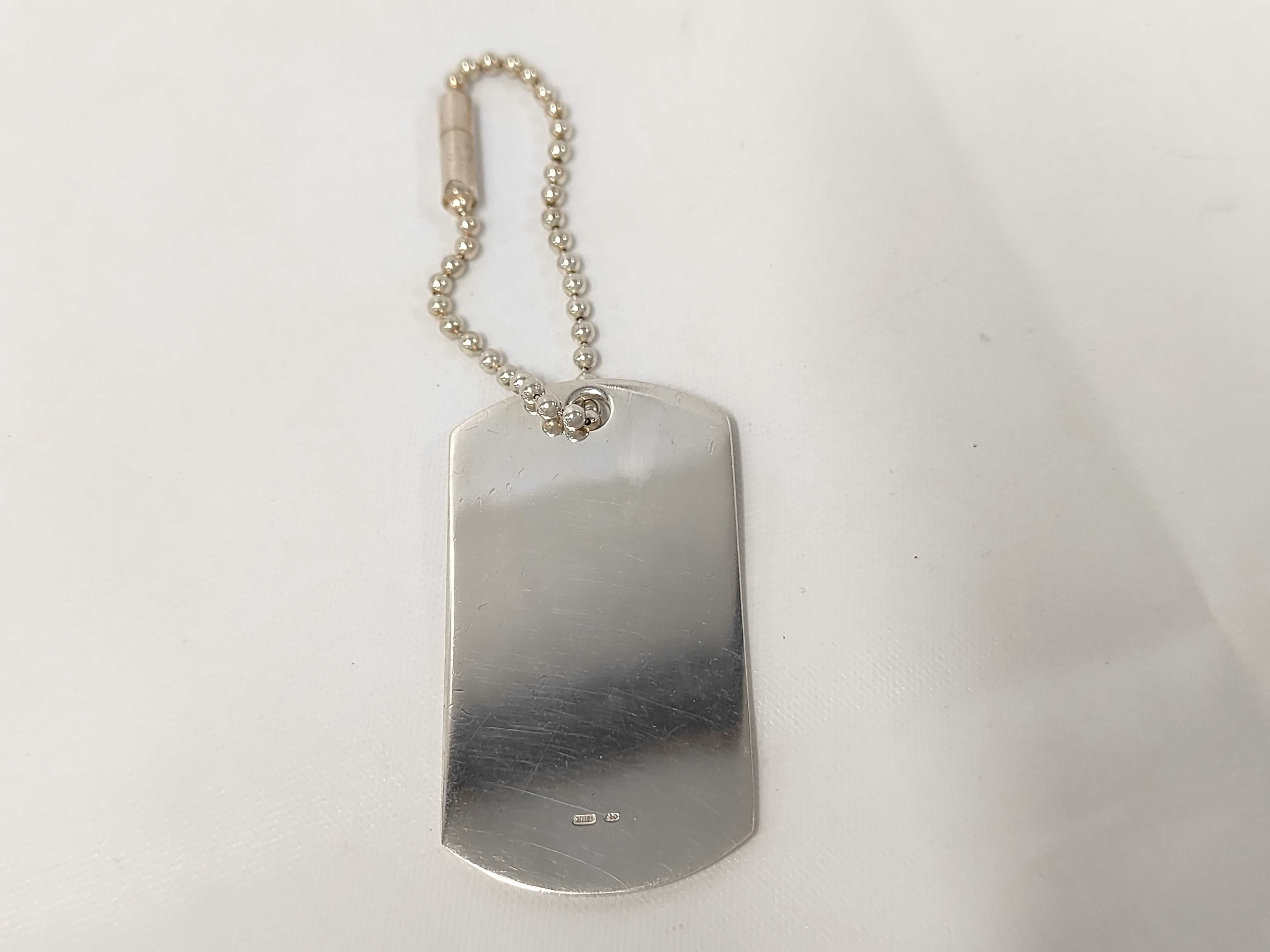 logo plate dog tag ball chain sterling silver 925 SV keychain and other accessories — view 2