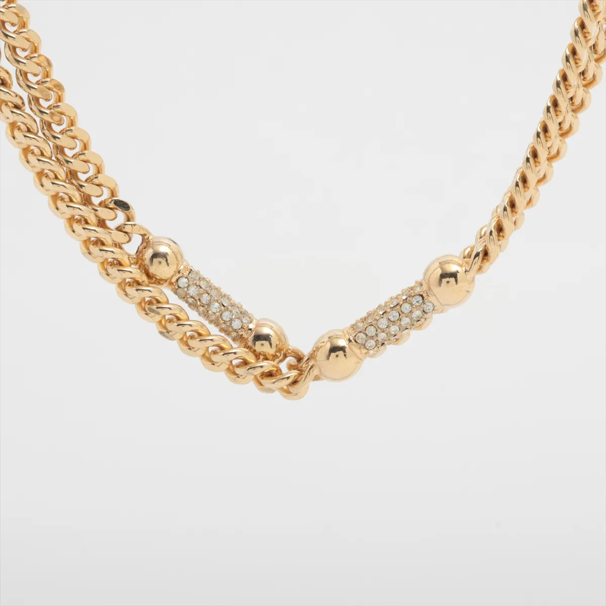 necklace, GP x rhinestones, gold, — view 2