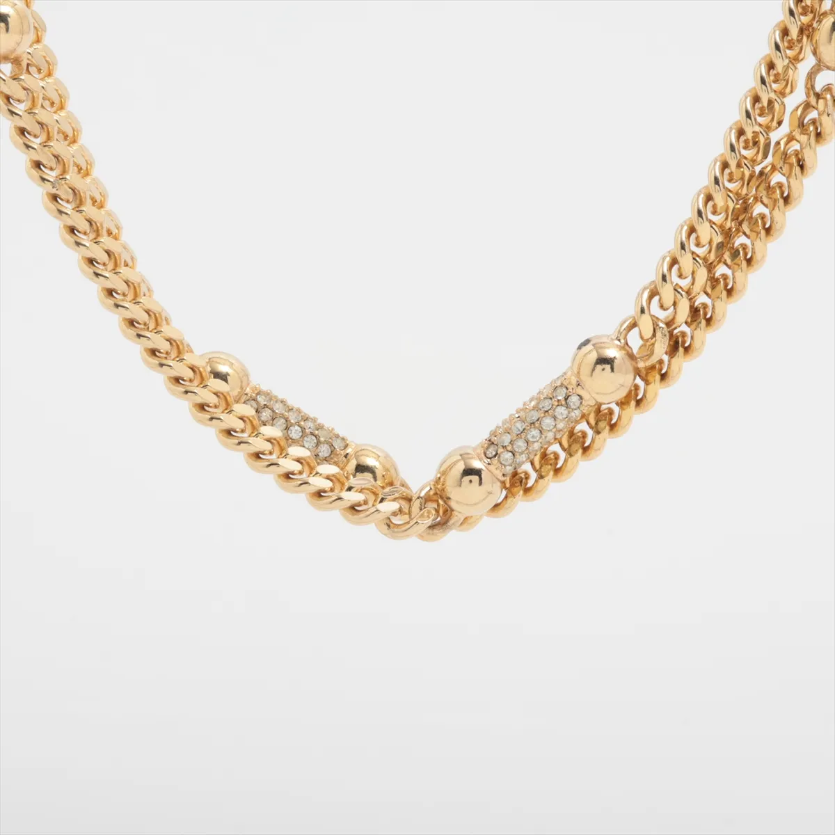 necklace, GP x rhinestones, gold, — view 3