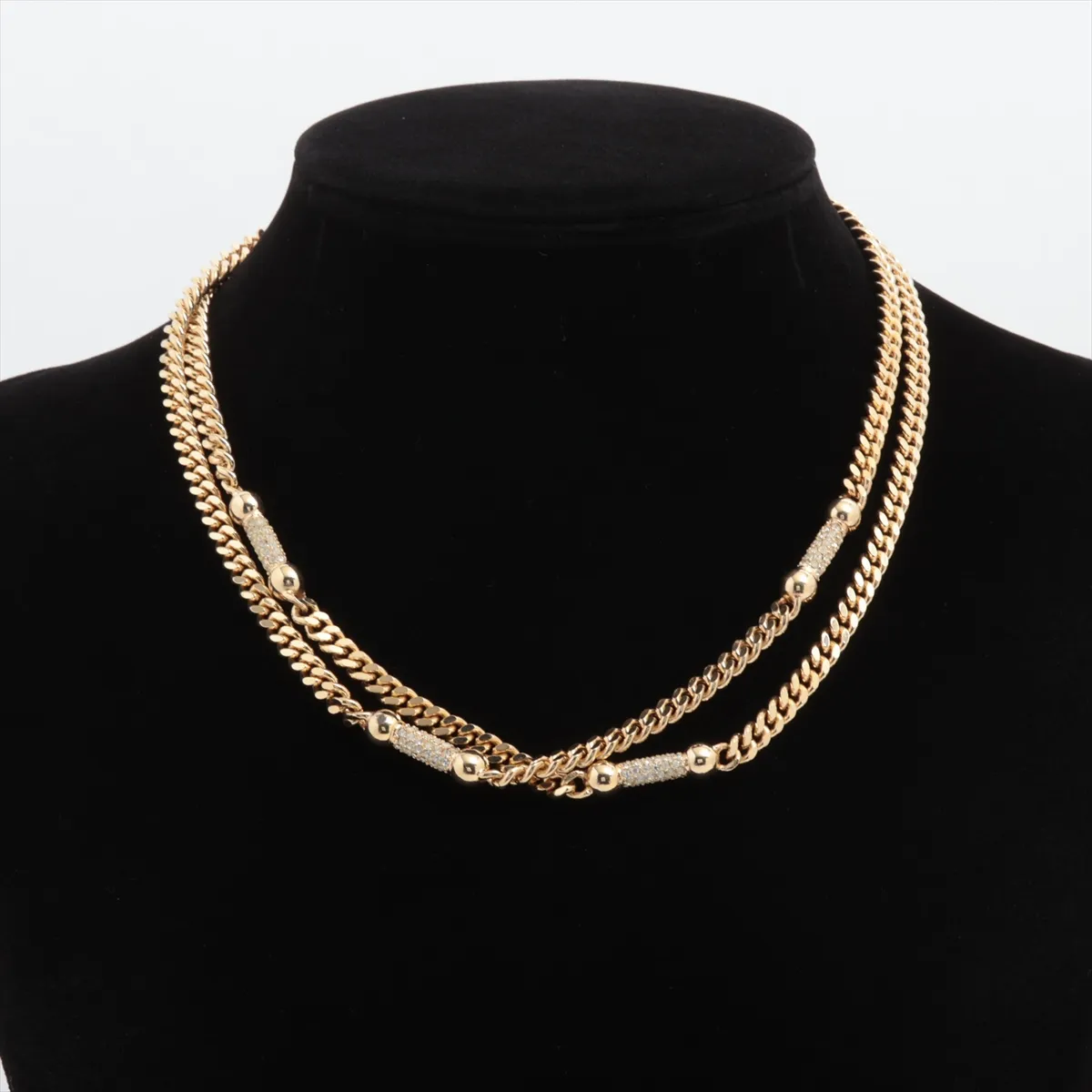 necklace, GP x rhinestones, gold, — view 6