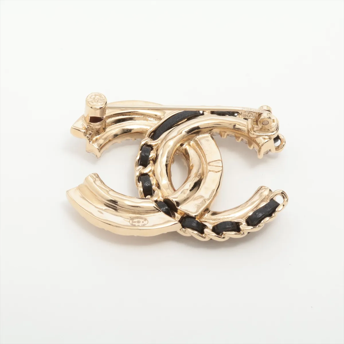 Coco Mark B22B Brooch, Gold Plated, Rhinestones, and Faux Pearls. Shows wear, tarnishing, and discoloration. — view 2