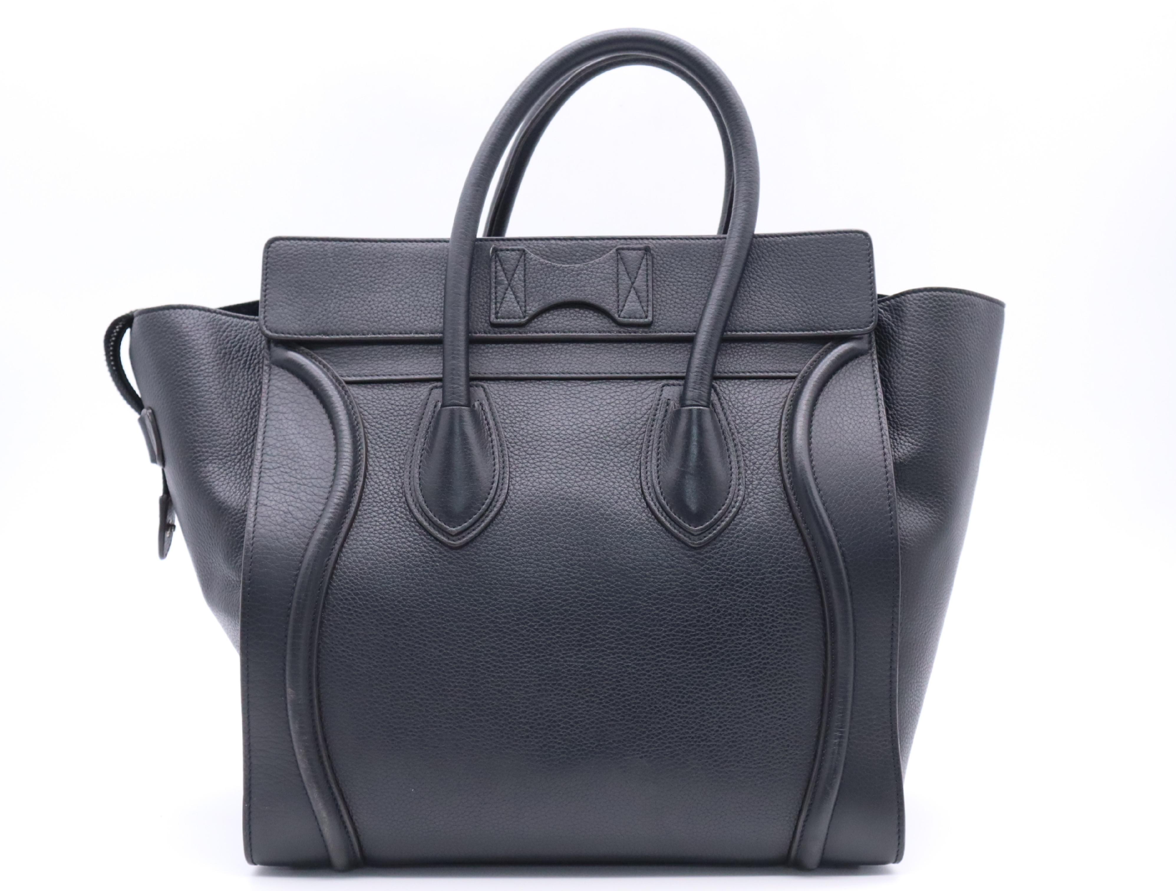 Leather Luggage Micro Shopper Tote Bag, Black with Silver Hardware — view 2