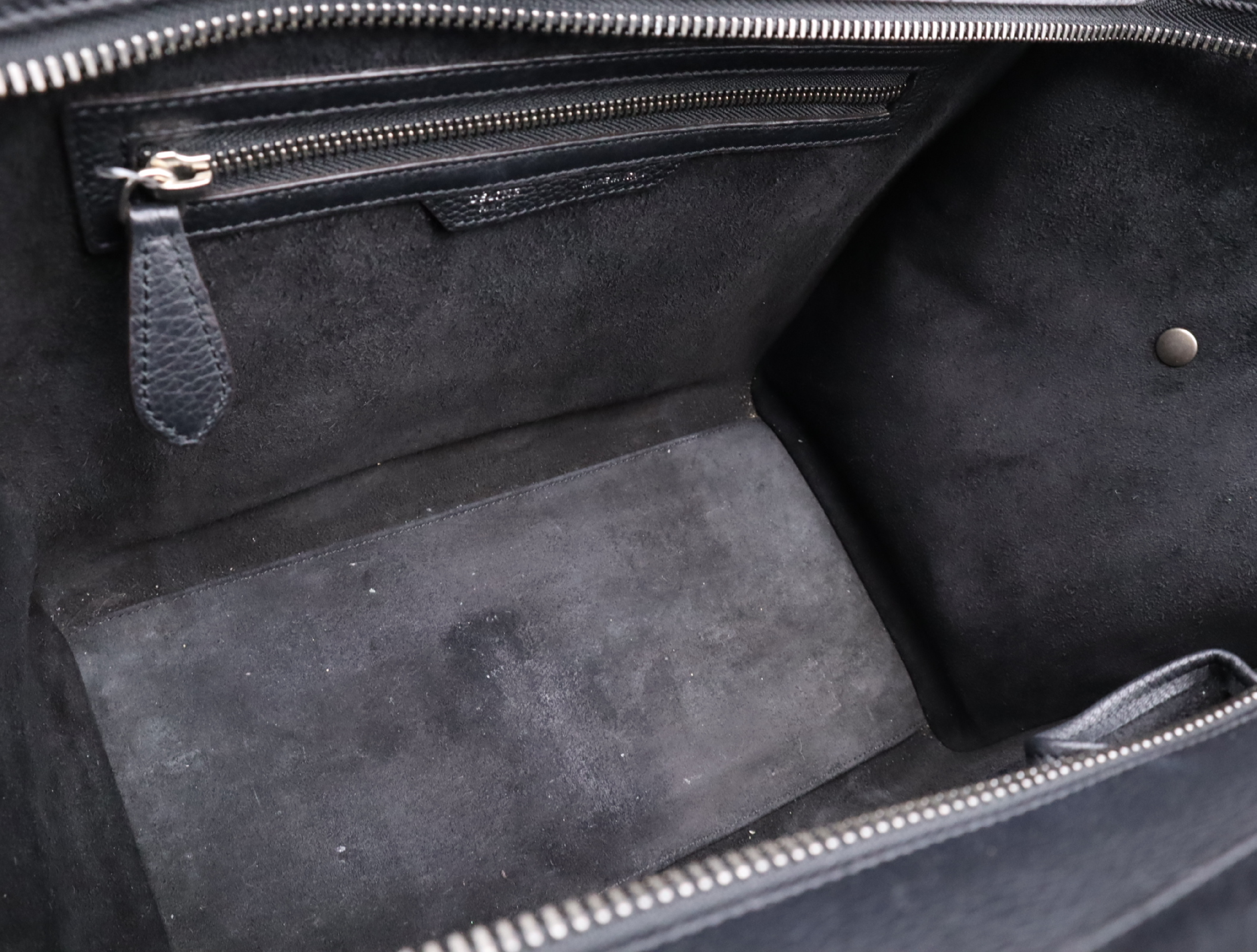 Leather Luggage Micro Shopper Tote Bag, Black with Silver Hardware — view 14