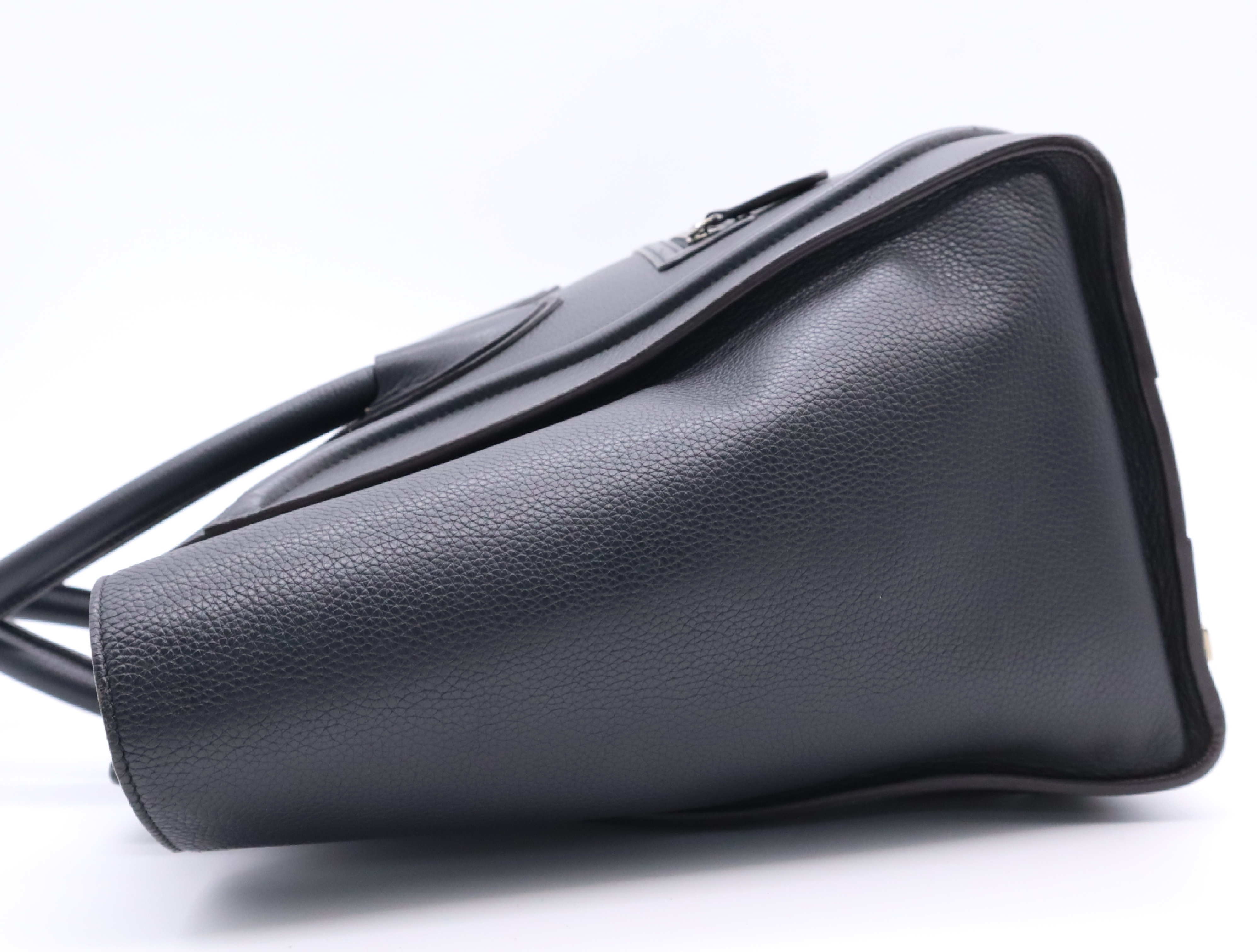 Leather Luggage Micro Shopper Tote Bag, Black with Silver Hardware — view 3