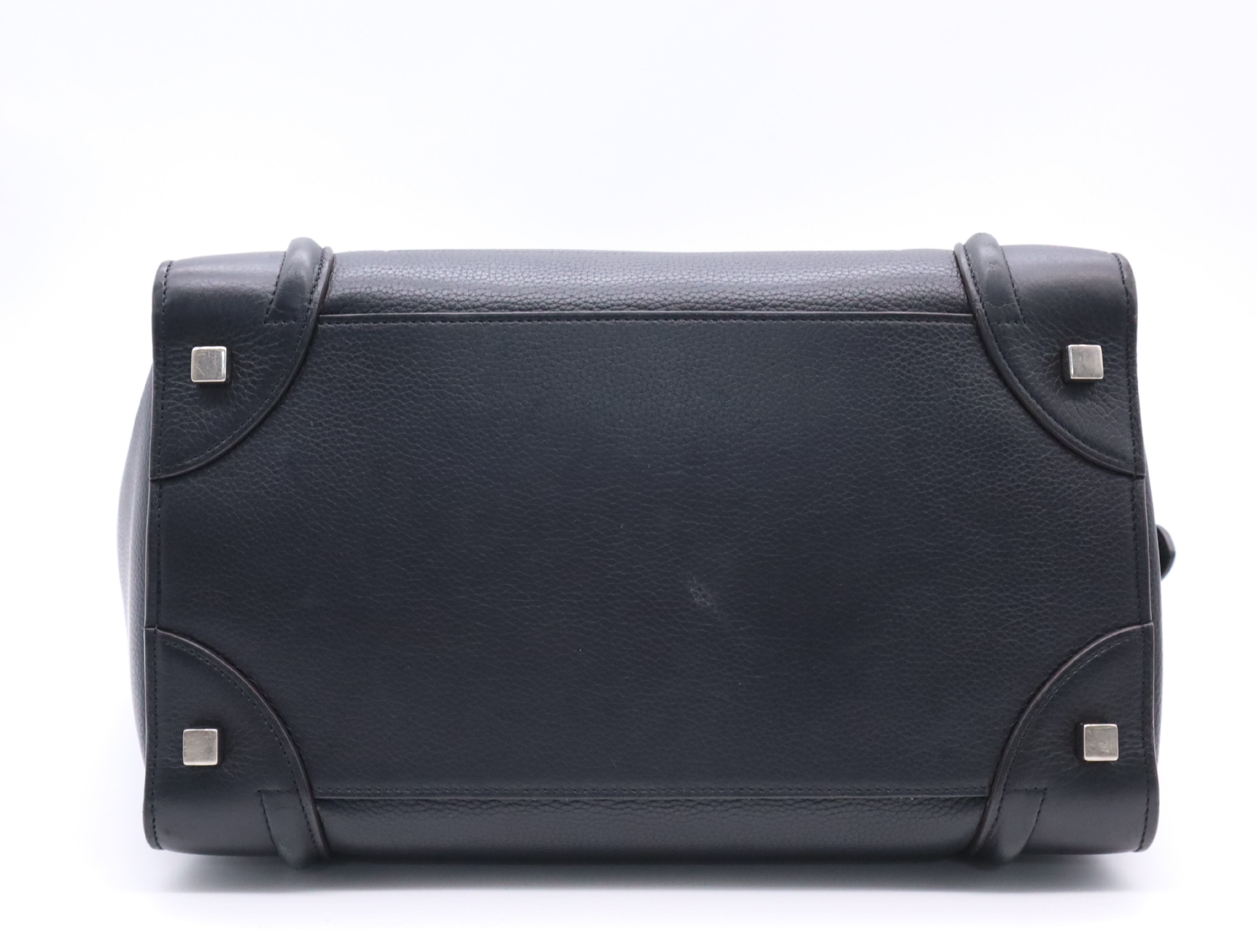 Leather Luggage Micro Shopper Tote Bag, Black with Silver Hardware — view 4