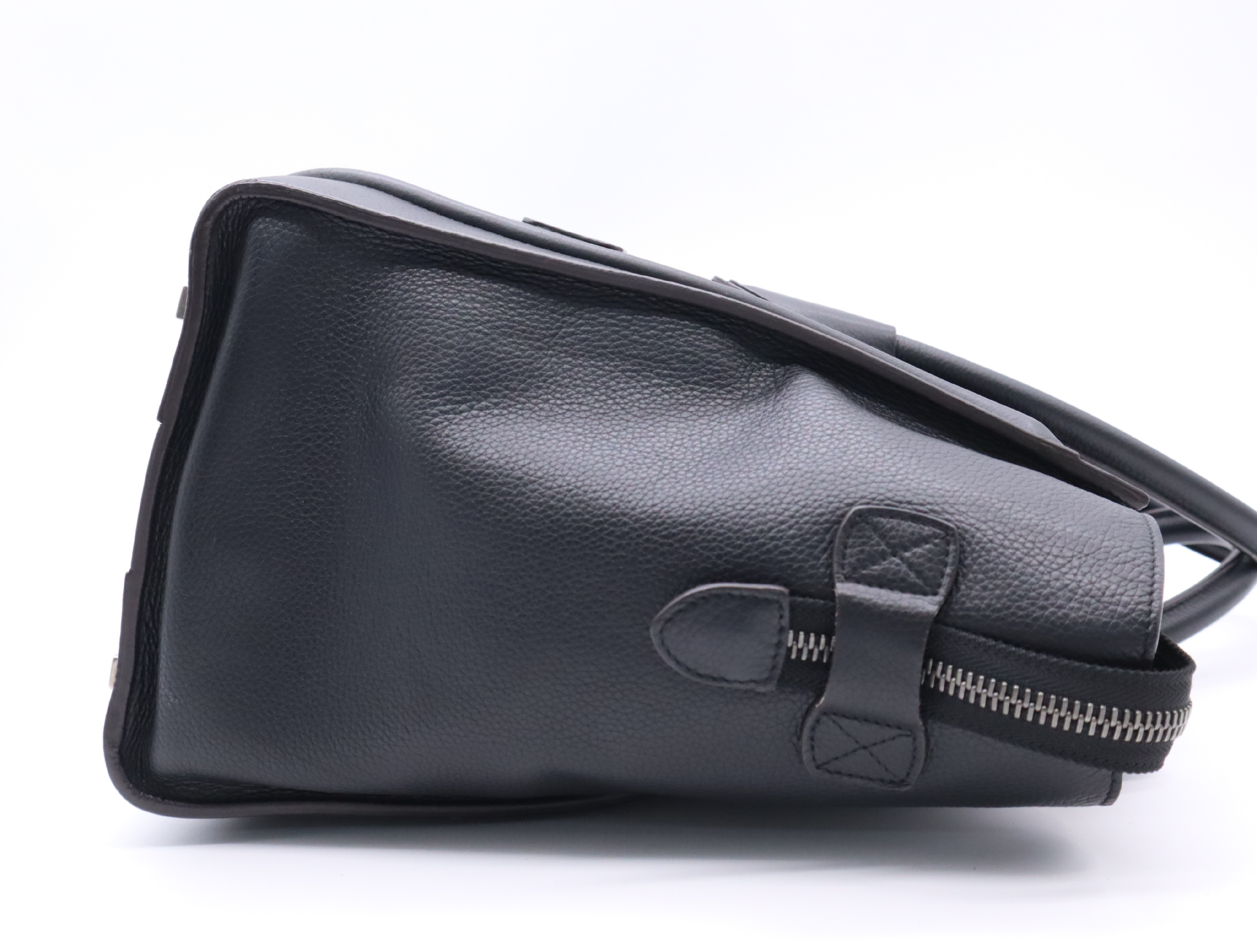 Leather Luggage Micro Shopper Tote Bag, Black with Silver Hardware — view 5