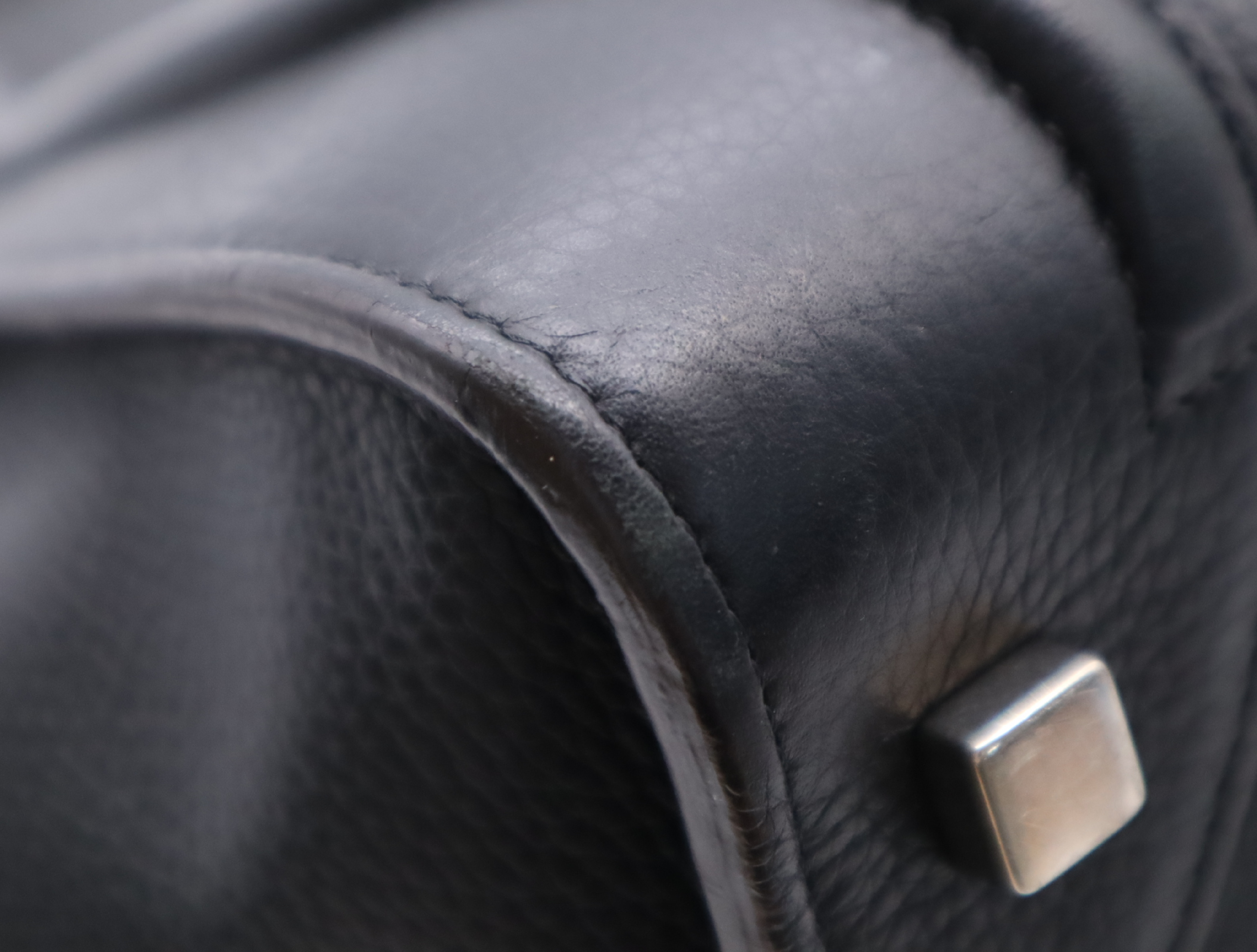 Leather Luggage Micro Shopper Tote Bag, Black with Silver Hardware — view 6