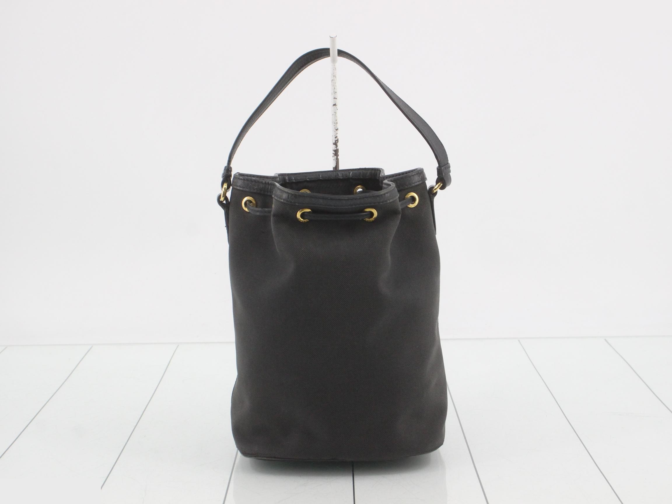 Logo jacquard canvas drawstring handbag, black. — view 2