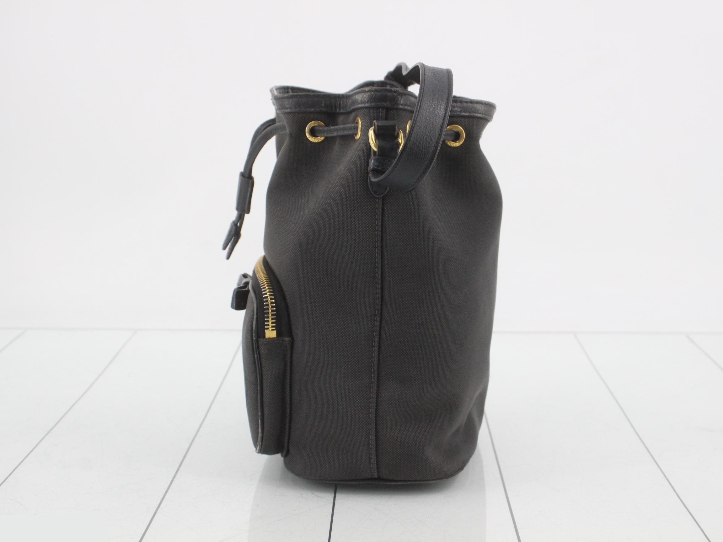 Logo jacquard canvas drawstring handbag, black. — view 3