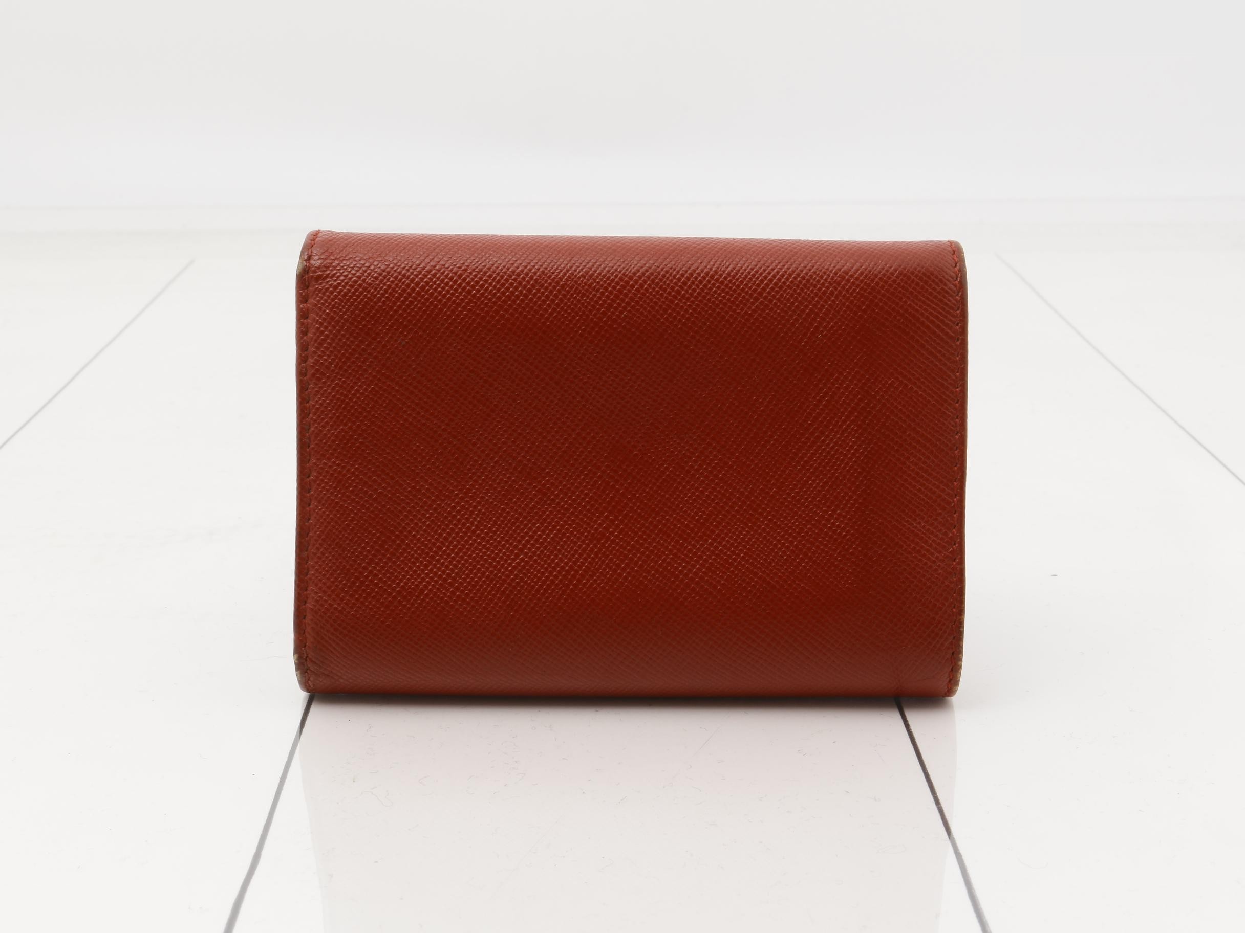 Saffiano Triangle Plate Tri-fold Wallet, Red — view 2