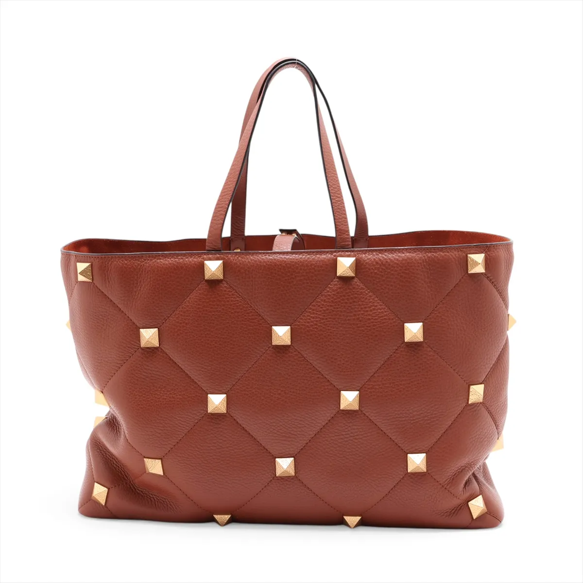 Roman Studded Leather 2-Way Tote Bag, Brown — view 2