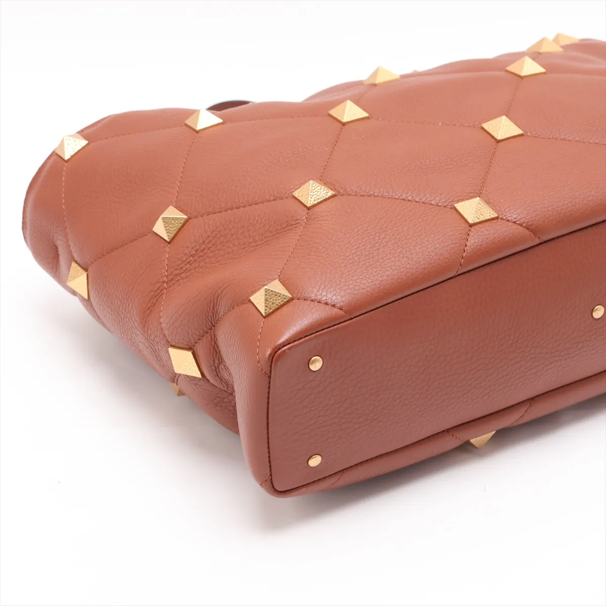 Roman Studded Leather 2-Way Tote Bag, Brown — view 4