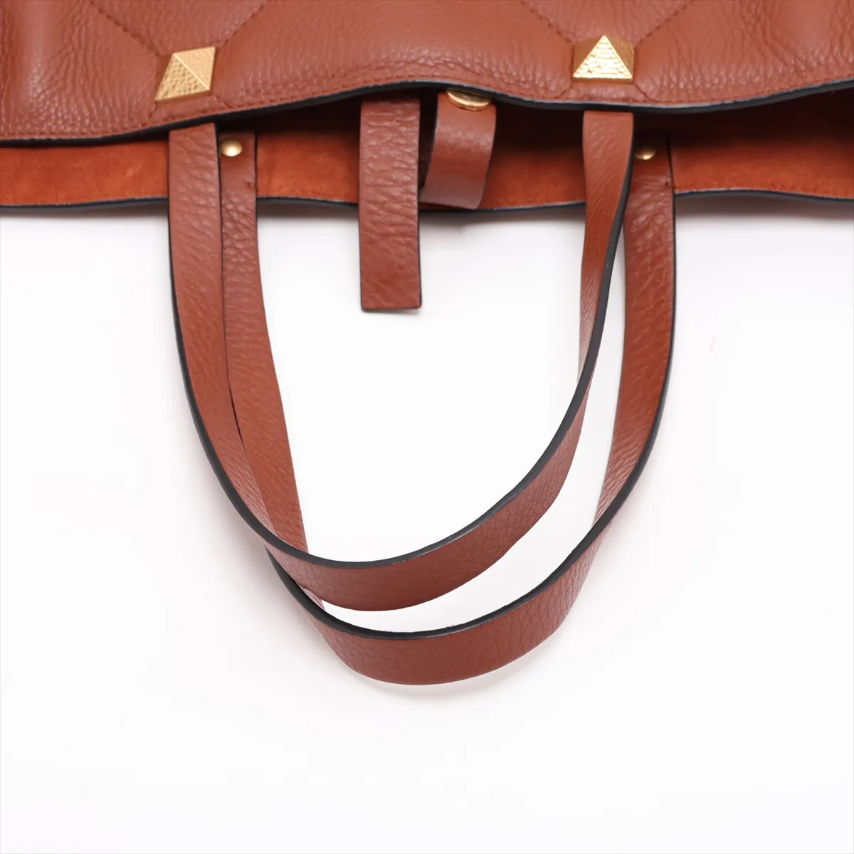 Roman Studded Leather 2-Way Tote Bag, Brown — view 5